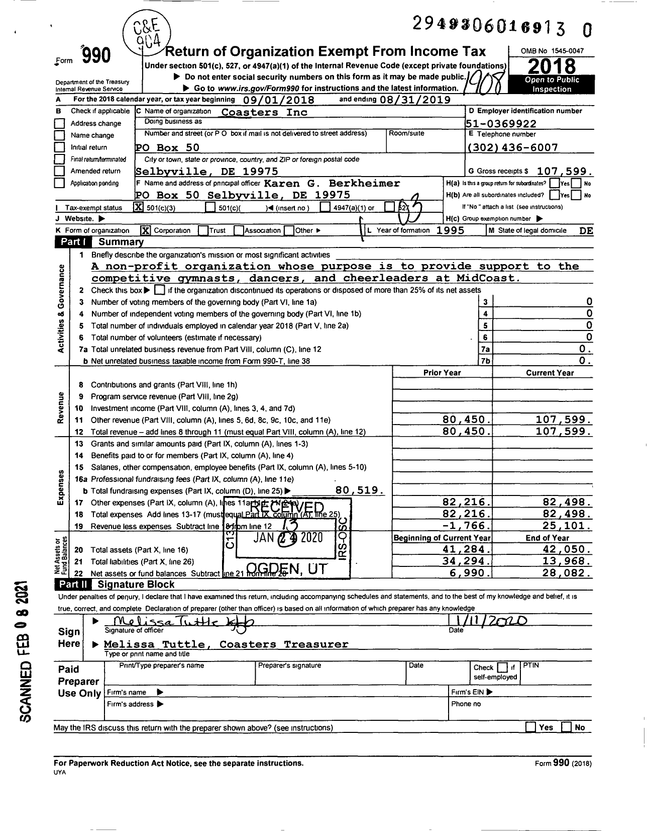 Image of first page of 2018 Form 990 for Coasters