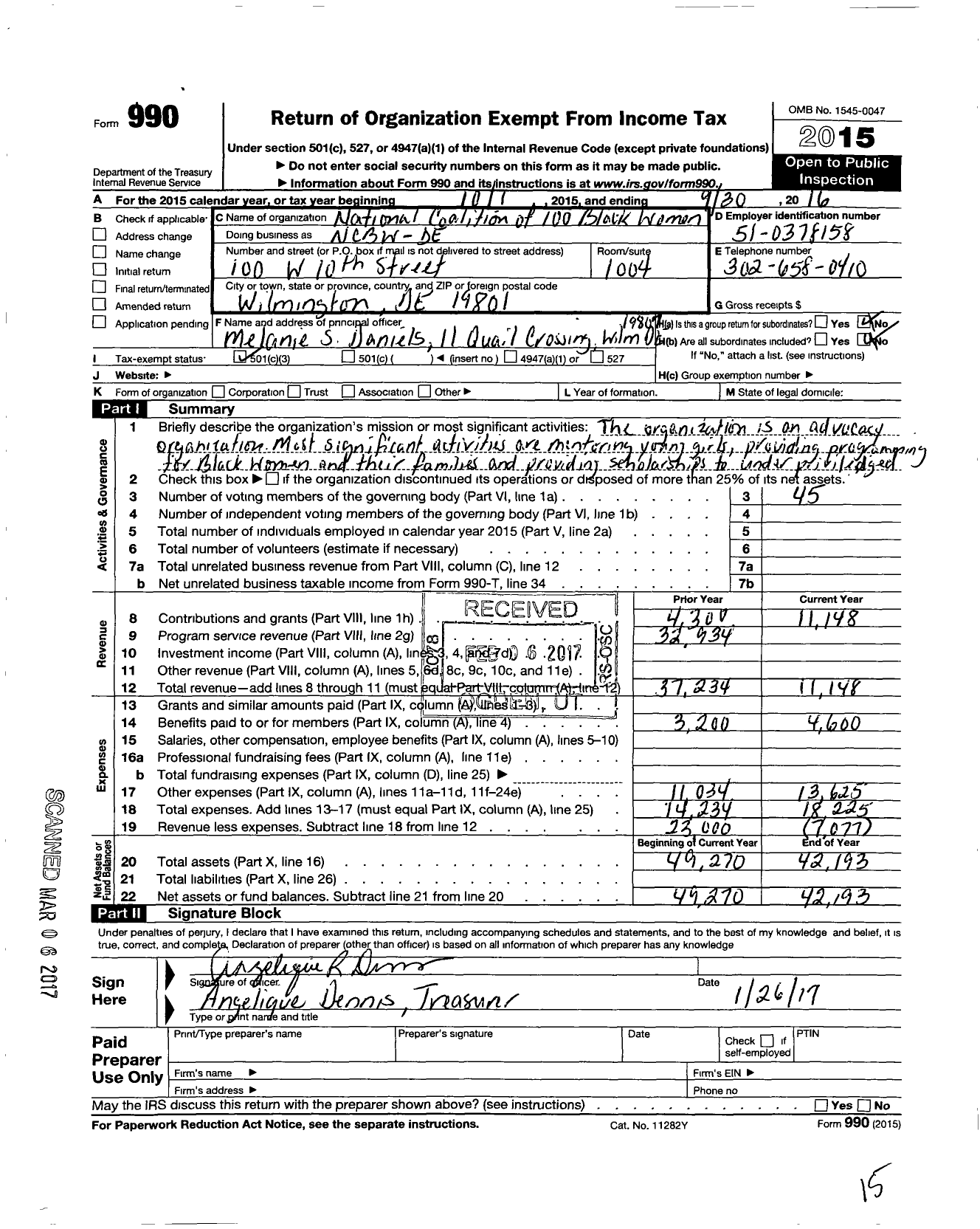 Image of first page of 2015 Form 990 for Nc100Bw-De