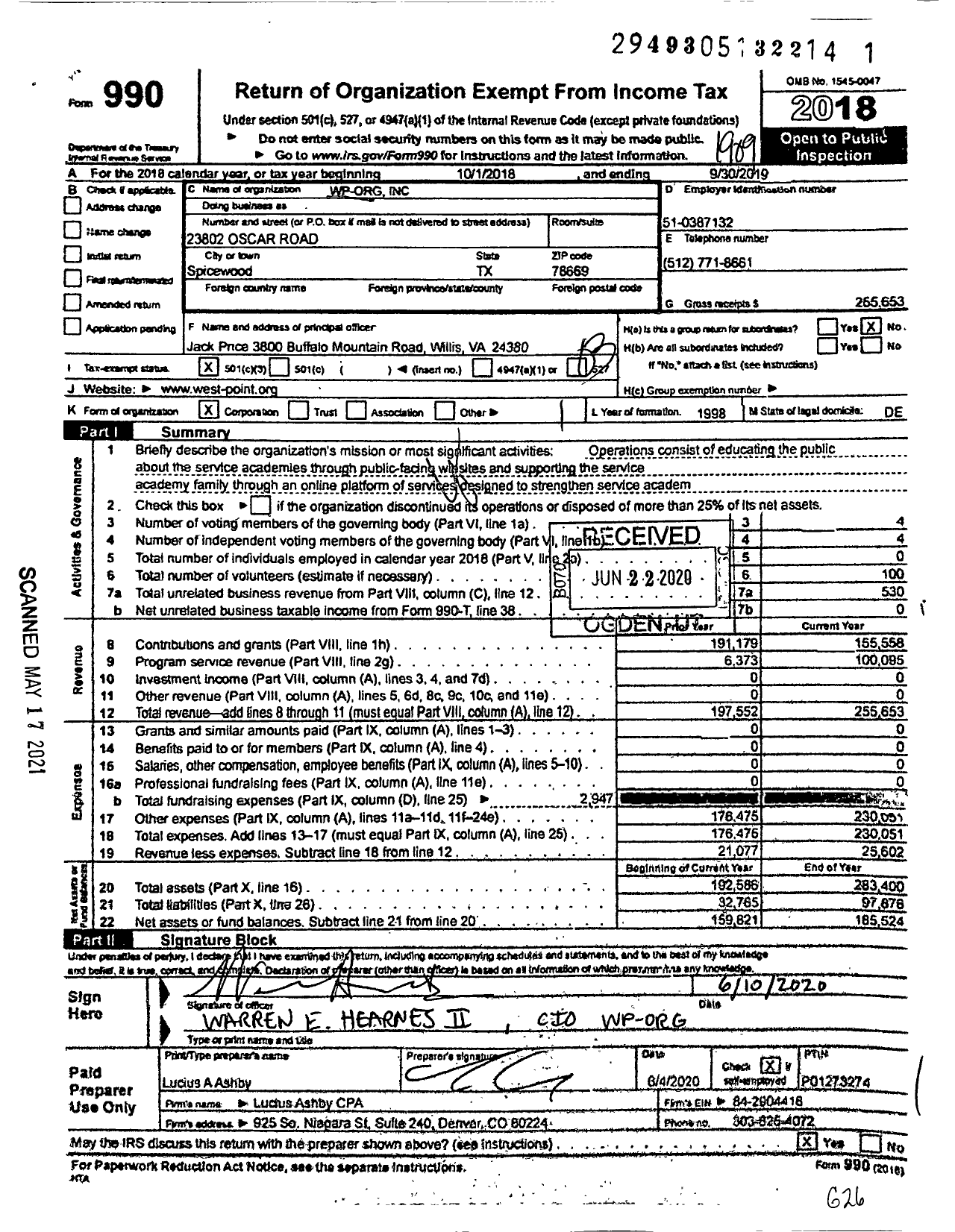 Image of first page of 2018 Form 990 for Wp-Org