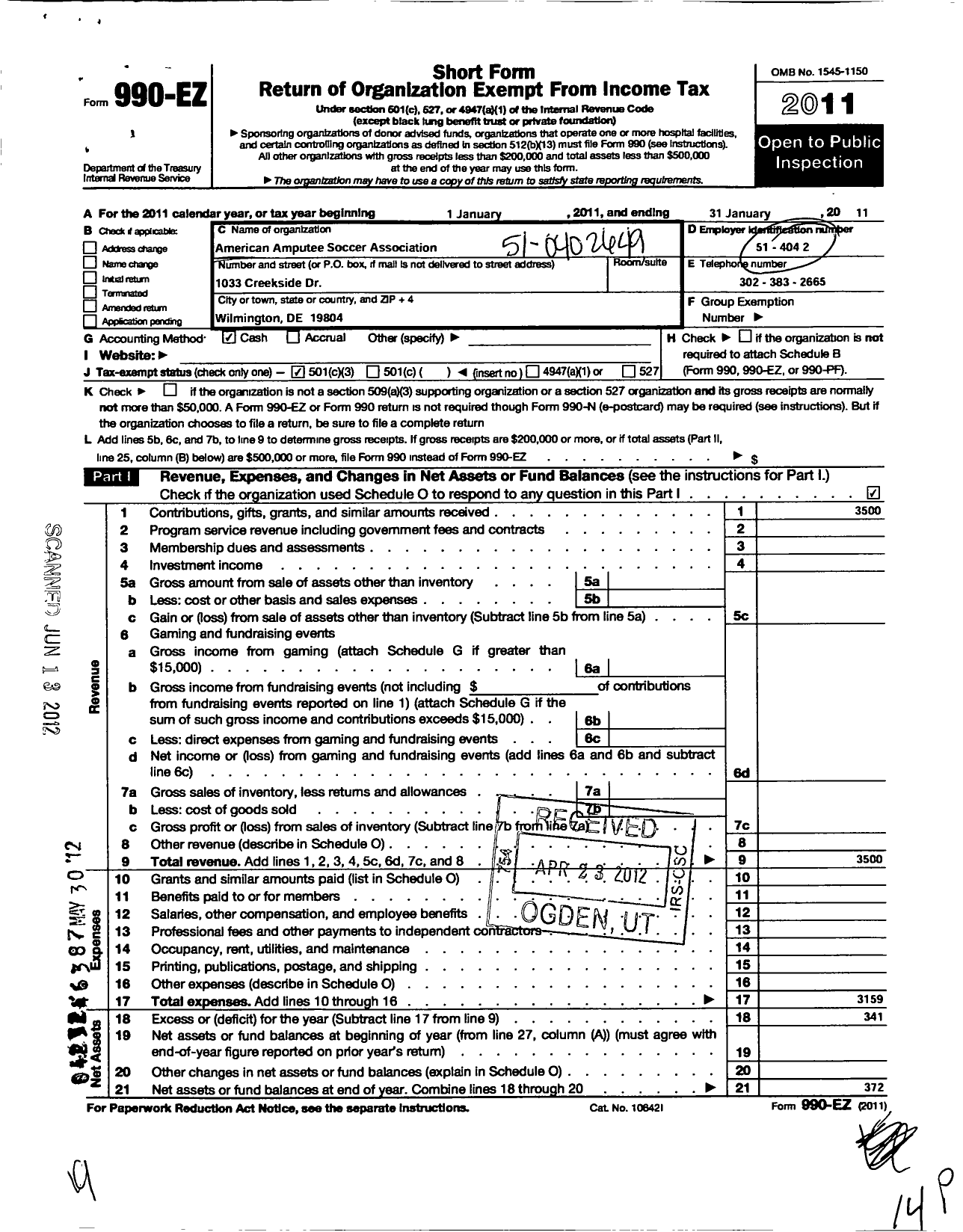 Image of first page of 2010 Form 990EZ for American Amputee Soccer Association