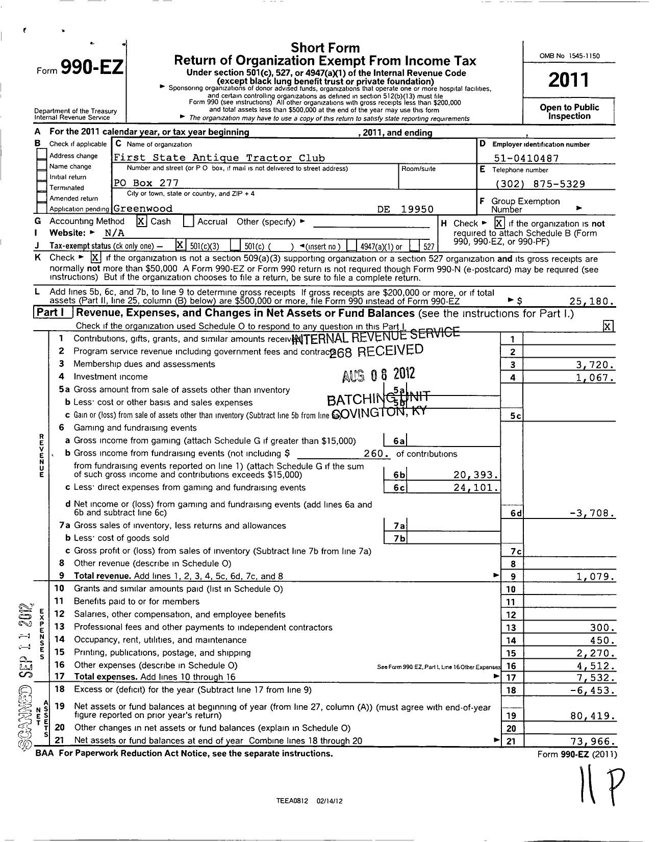 Image of first page of 2011 Form 990EZ for First State Antique Tractor Club