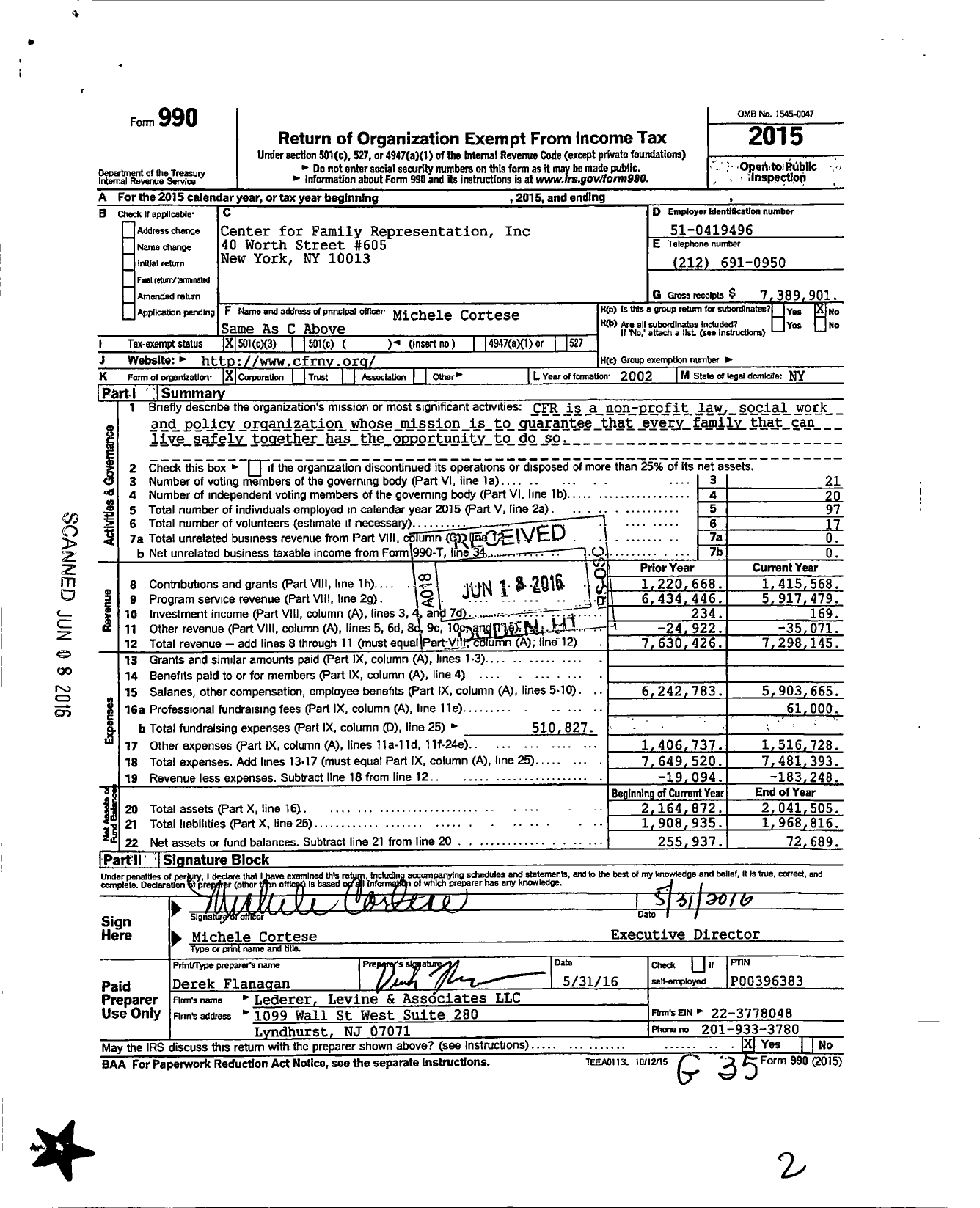 Image of first page of 2015 Form 990 for Center for Family Representation