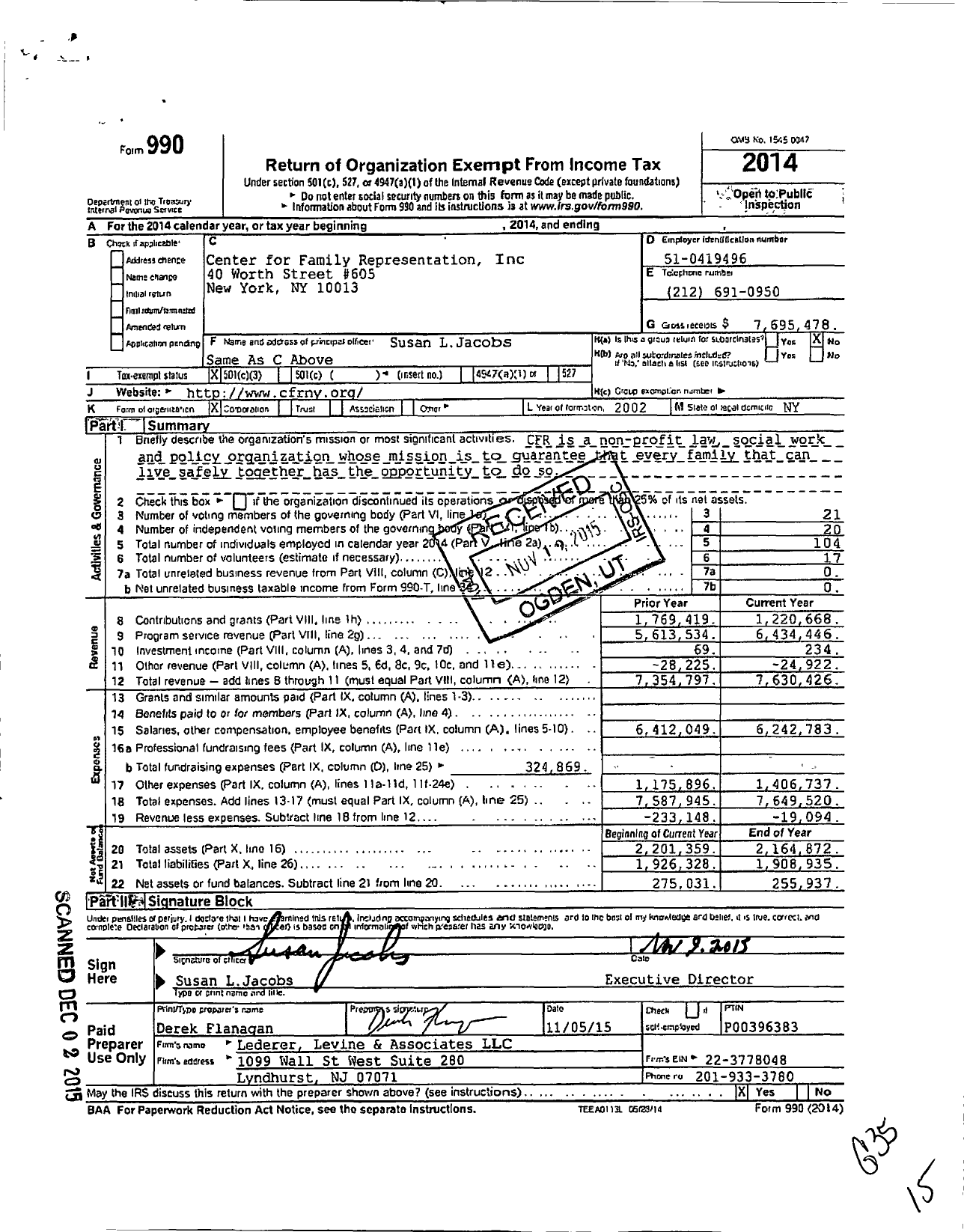 Image of first page of 2014 Form 990 for Center for Family Representation