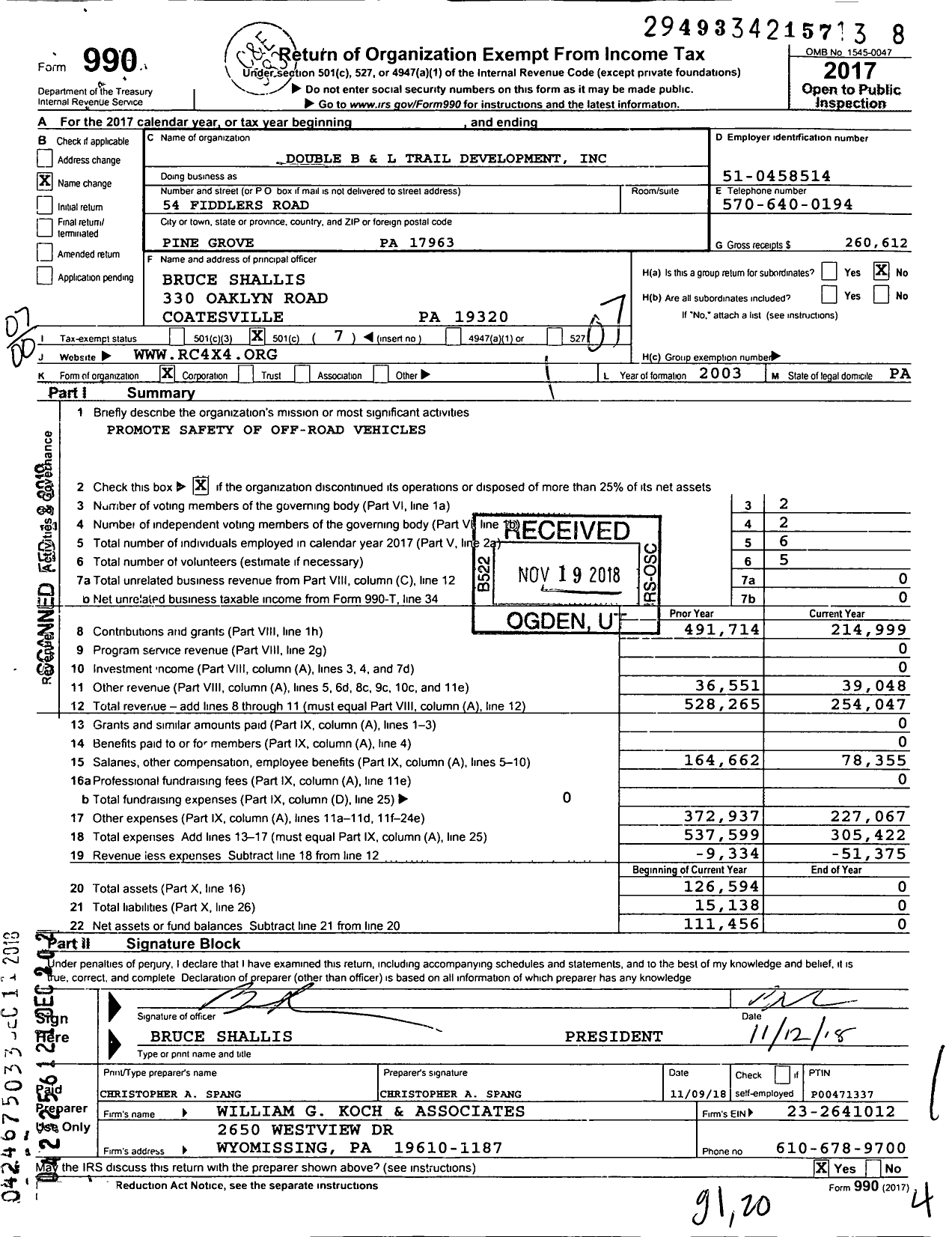 Image of first page of 2017 Form 990O for Rausch Creek Off-Road Park