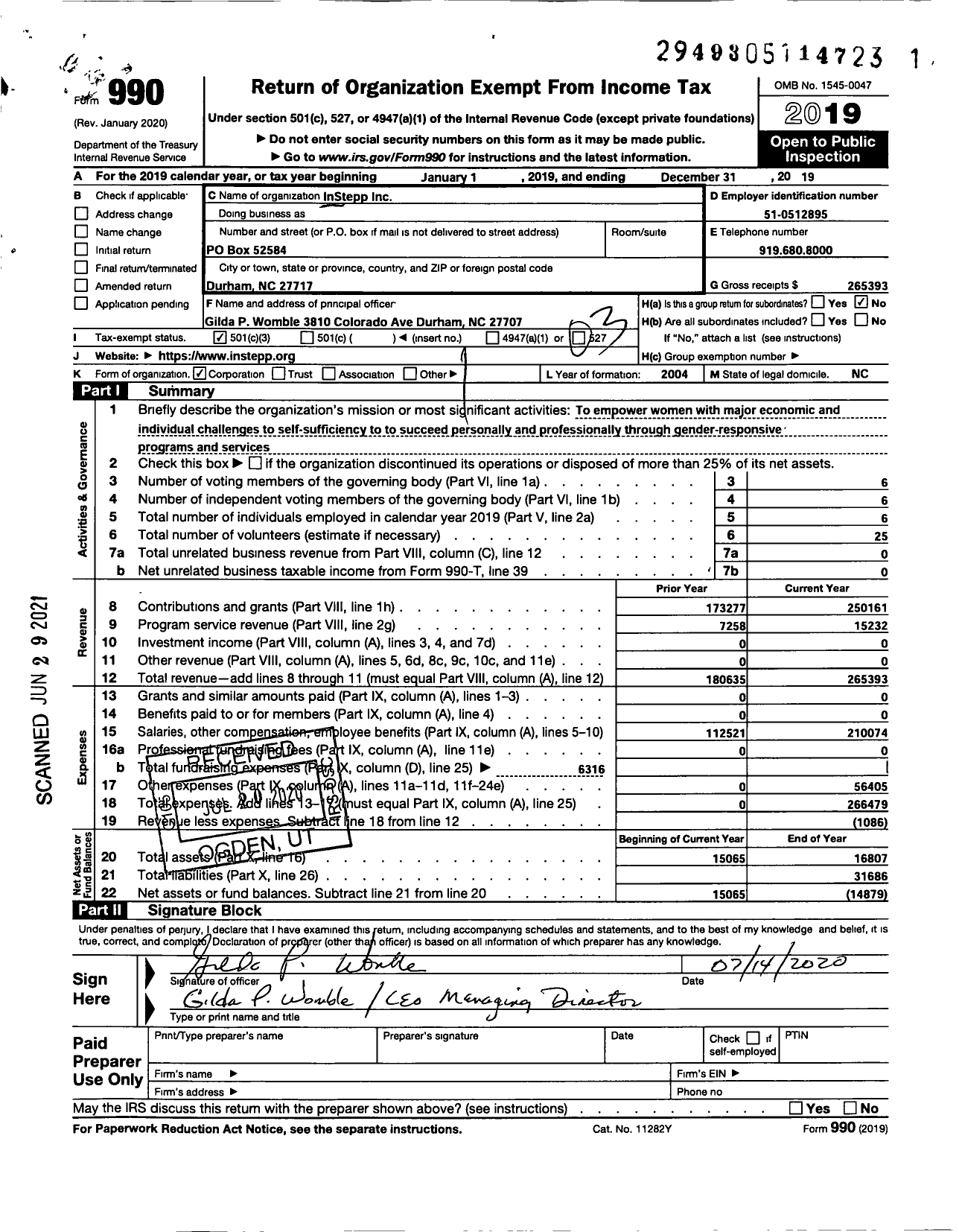 Image of first page of 2019 Form 990 for InStepp