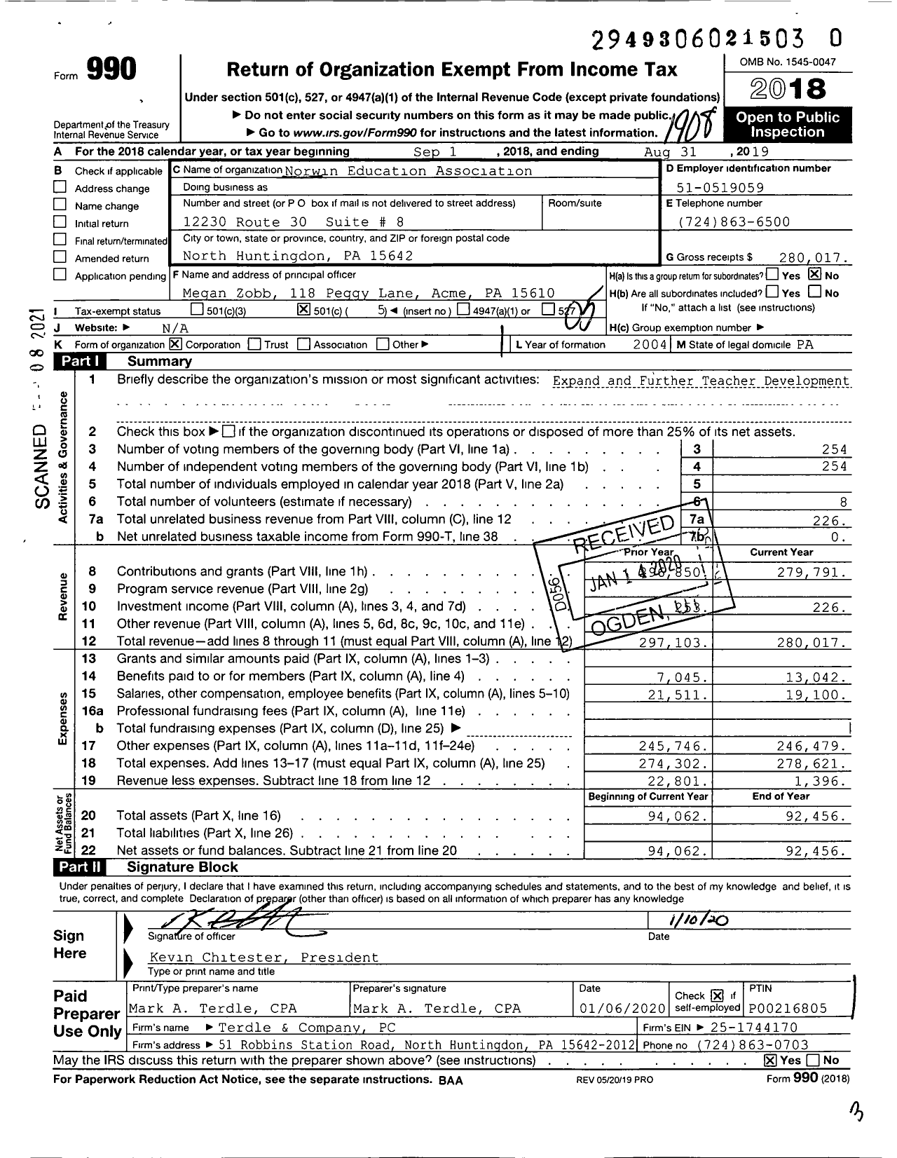 Image of first page of 2018 Form 990O for Norwin Education Association