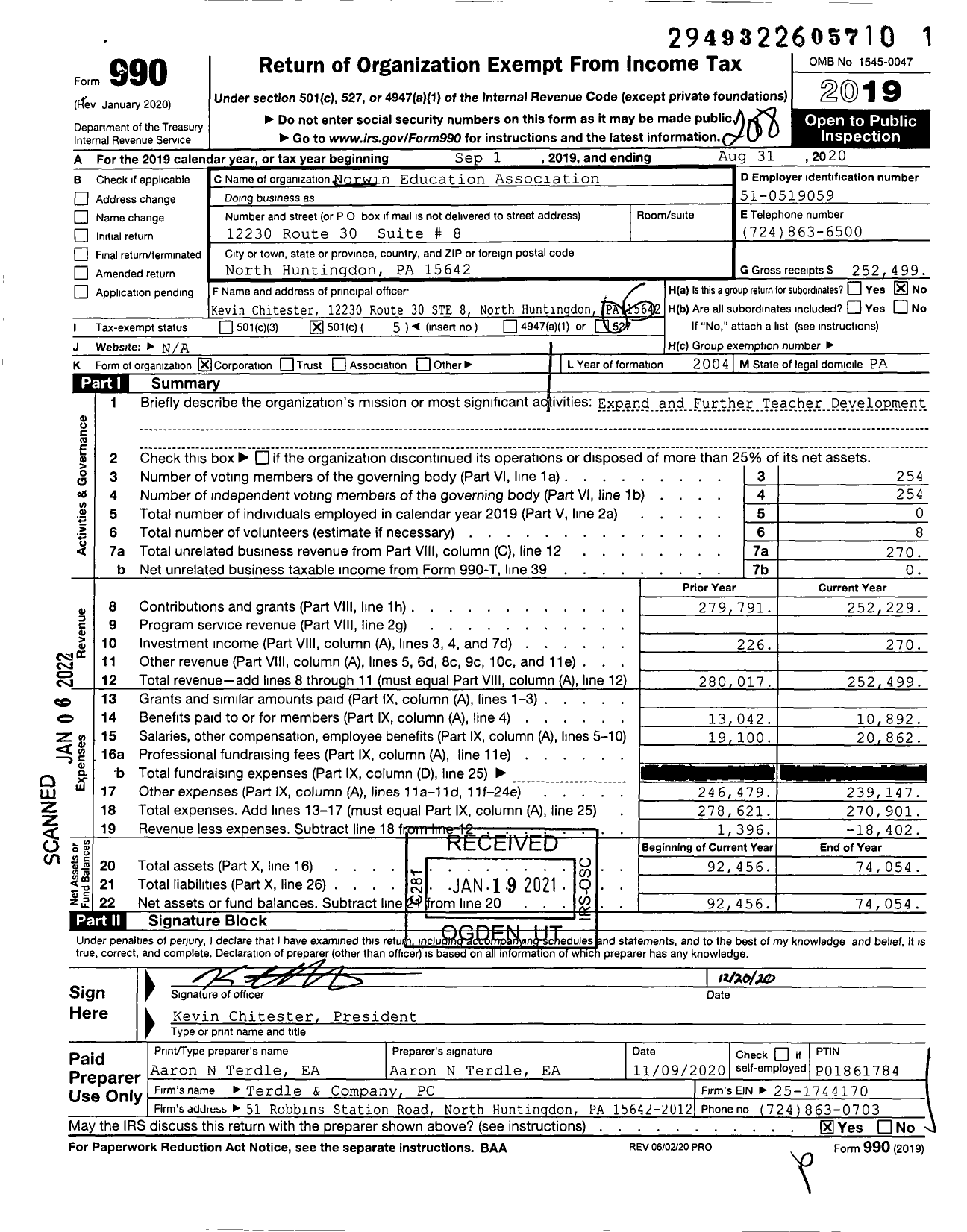 Image of first page of 2019 Form 990O for Norwin Education Association