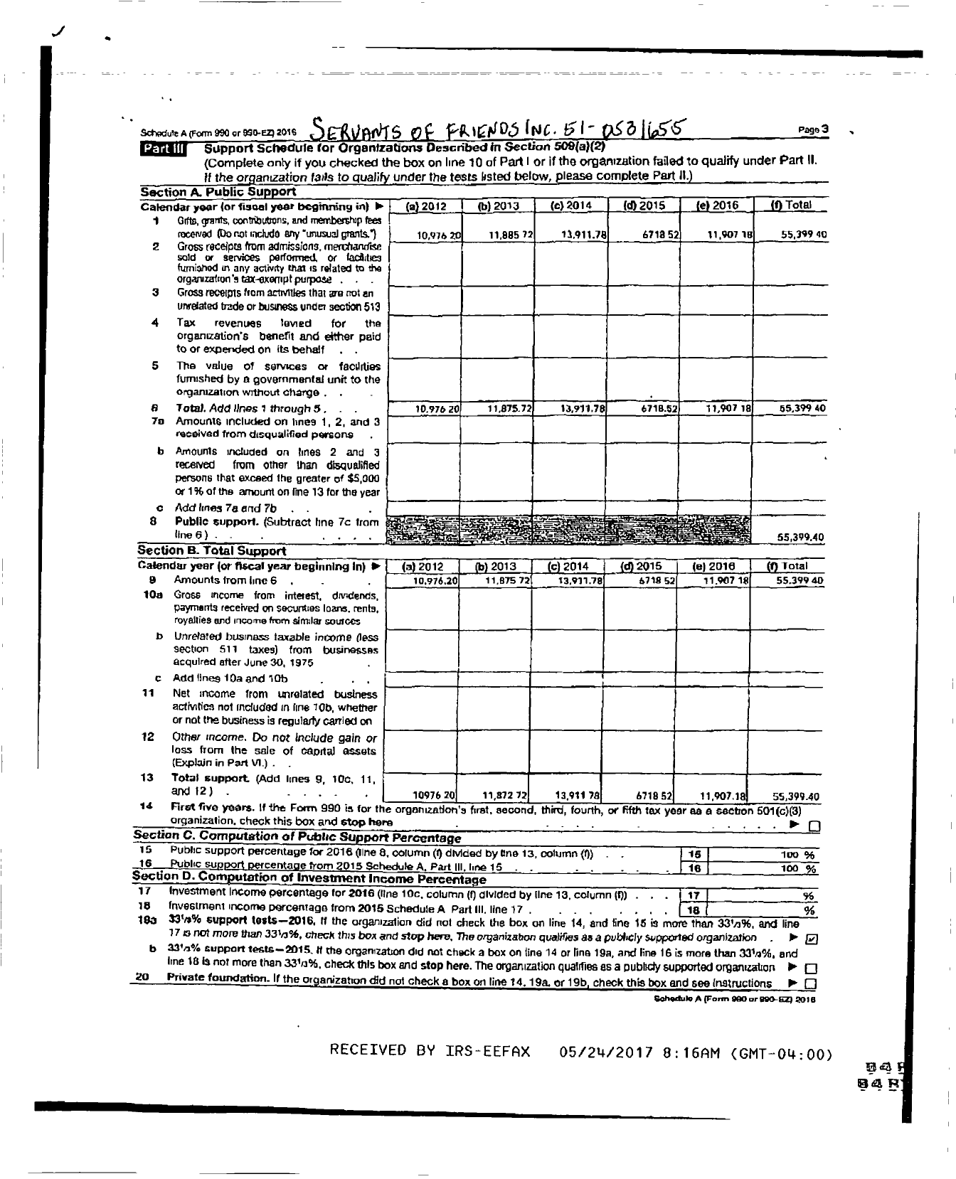 Image of first page of 2016 Form 990ER for Servants of Friends