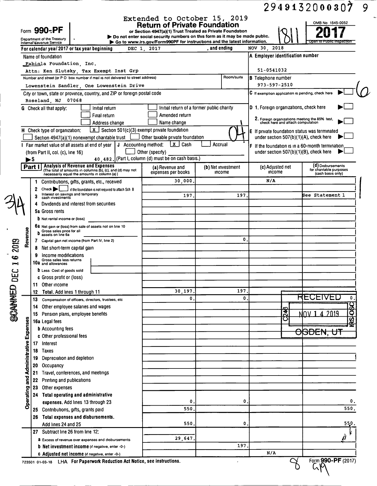 Image of first page of 2017 Form 990PF for Fabiola Foundation