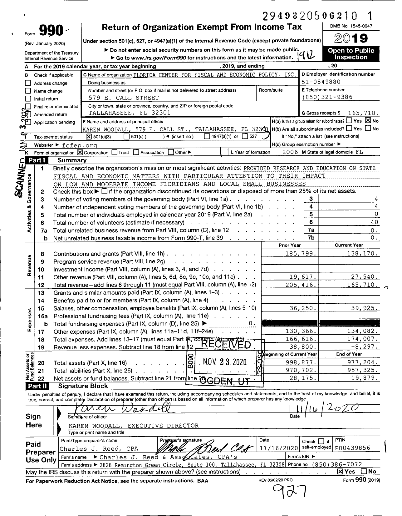 Image of first page of 2019 Form 990 for Florida Center For Fiscal And Economic