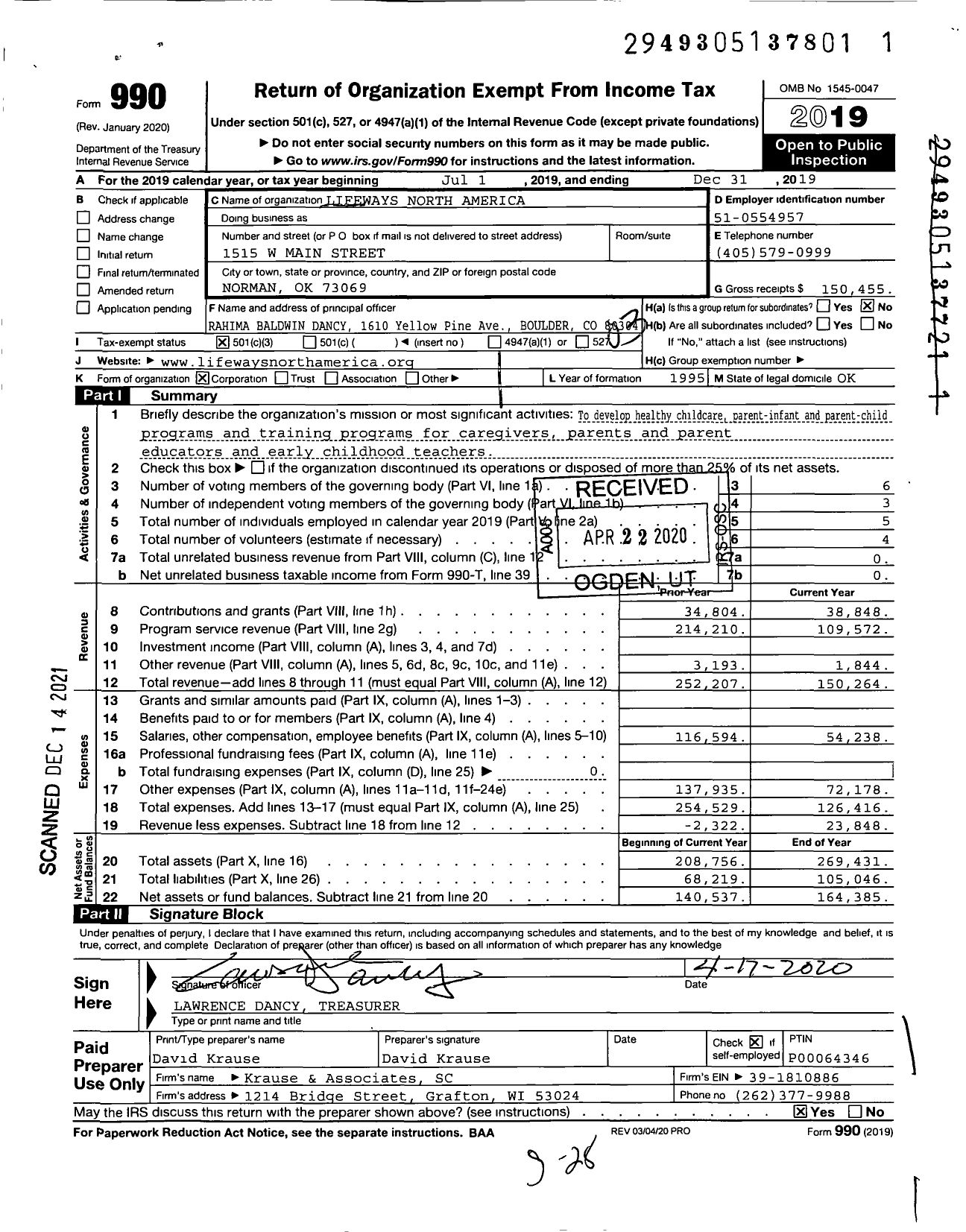 Image of first page of 2019 Form 990 for Lifeways North America