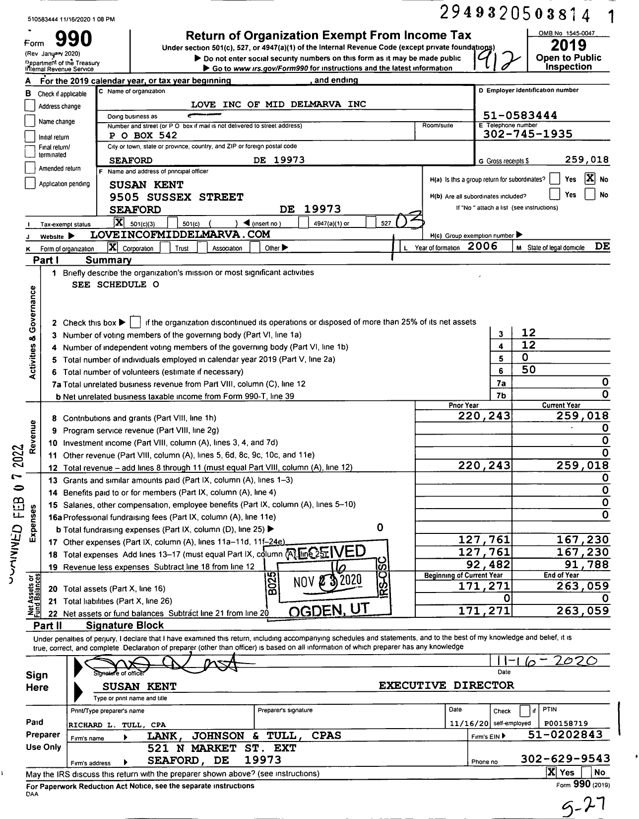 Image of first page of 2019 Form 990 for Love of Mid Delmarva