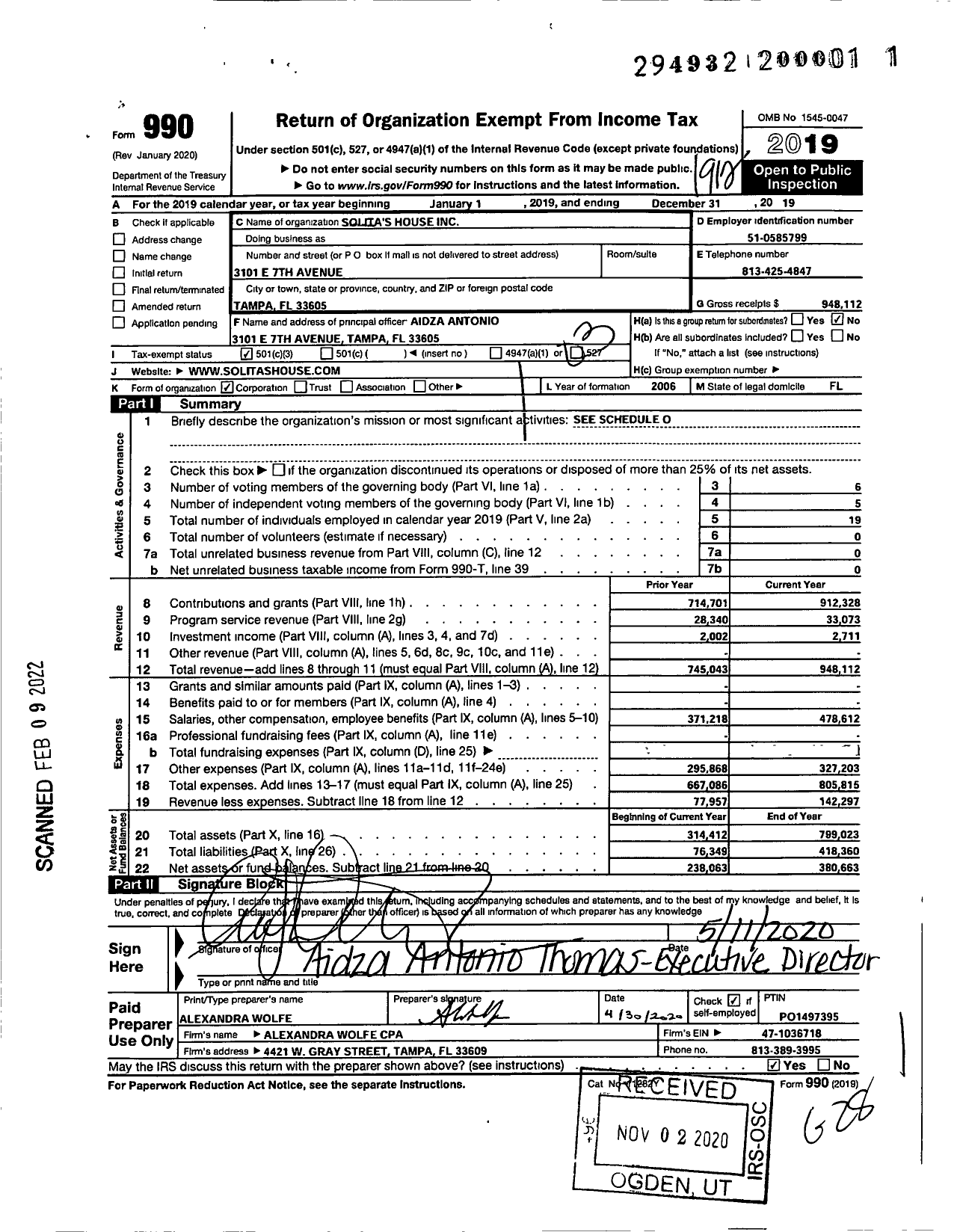 Image of first page of 2019 Form 990 for Solitas House