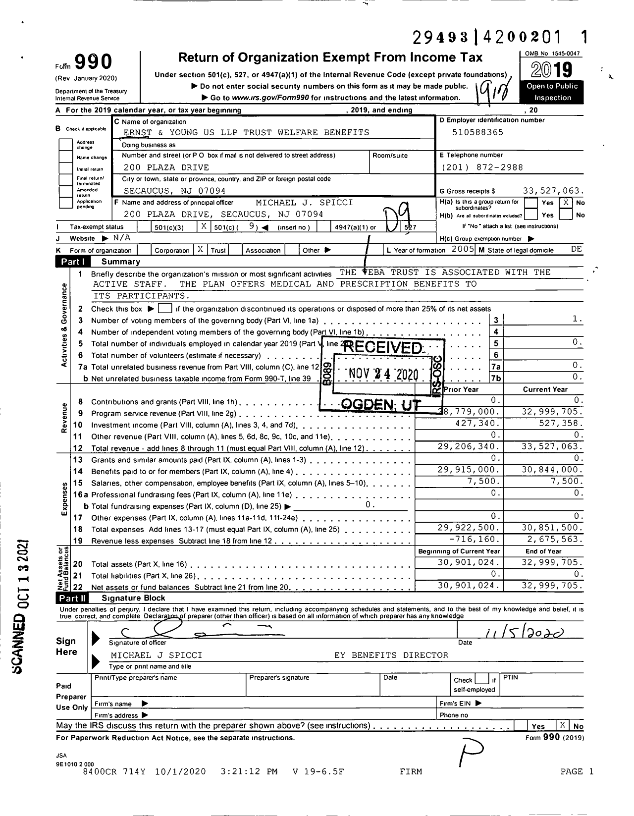 Image of first page of 2019 Form 990O for Ernst and Young US LLP Trust for Welfare Benefits