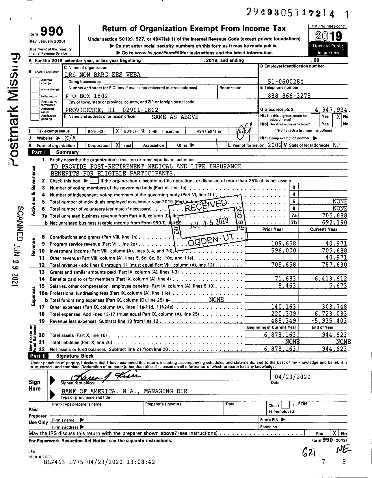 Image of first page of 2019 Form 990O for DRS Power and Control Technologies