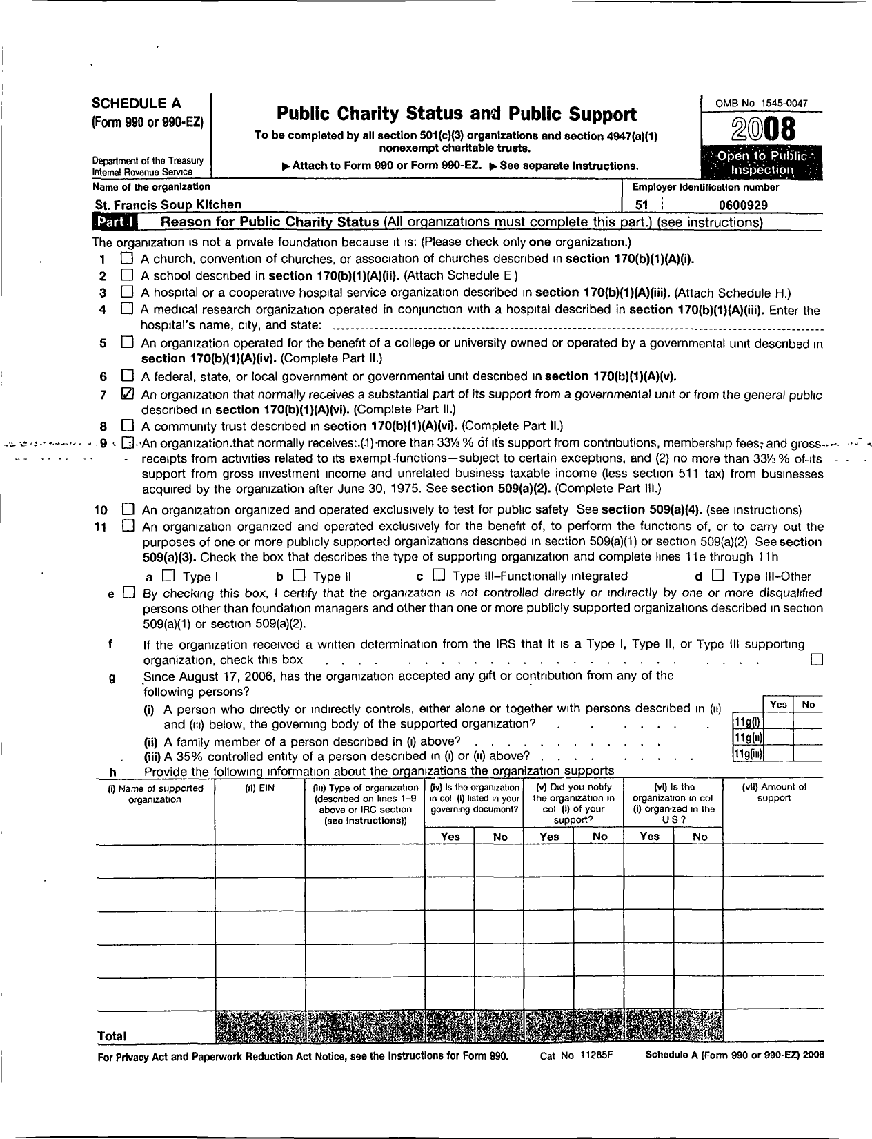 Image of first page of 2008 Form 990ER for St Francis Soup Kitchen