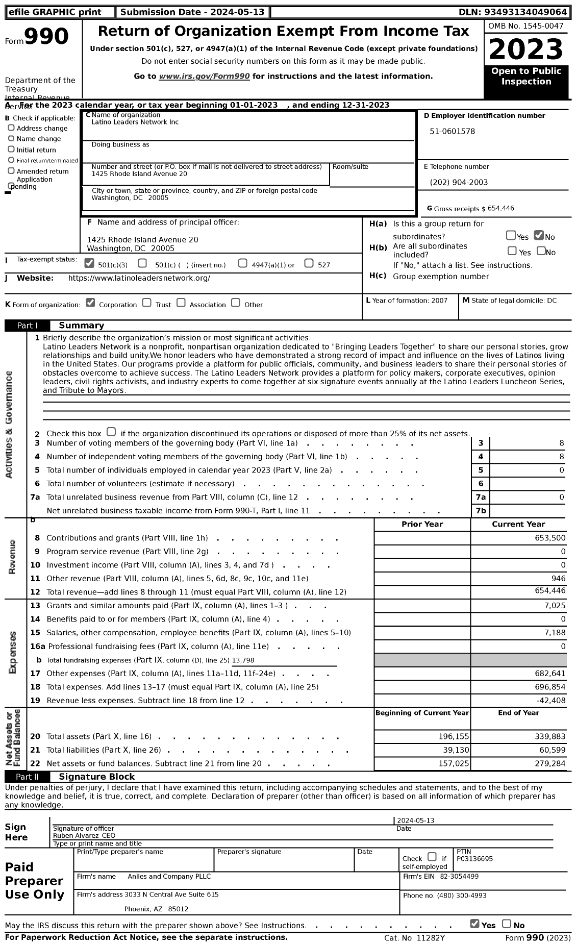 Image of first page of 2023 Form 990 for Latino Leaders Network