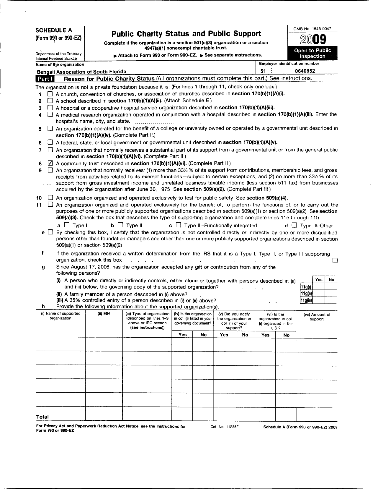 Image of first page of 2009 Form 990ER for Bengali Association of South Florida