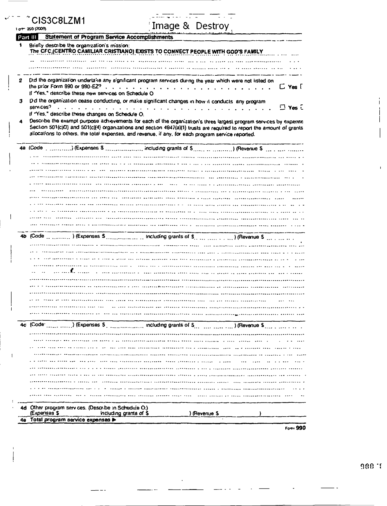 Image of first page of 2009 Form 990R for Centro Familiar Cristiano