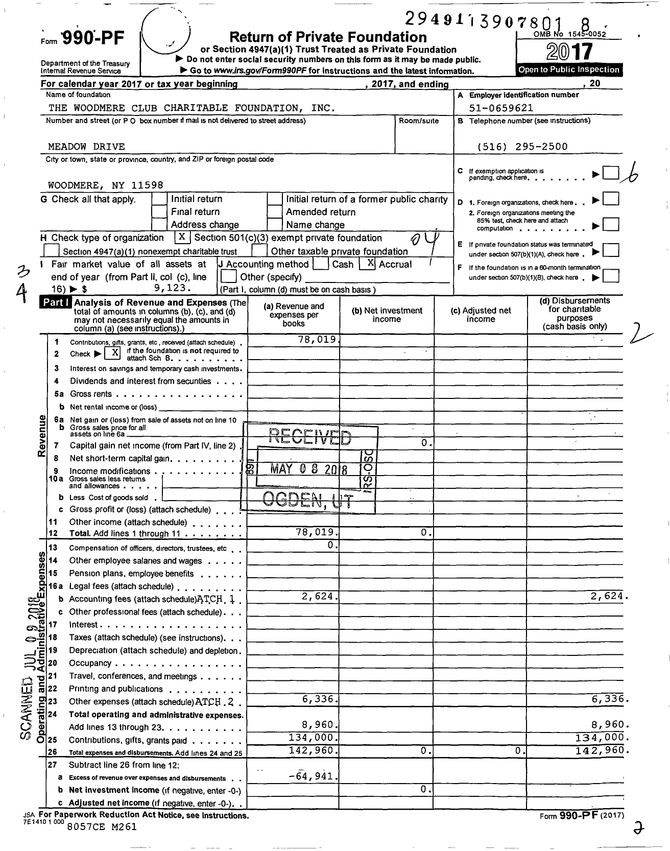 Image of first page of 2017 Form 990PF for Woodmere Club Charitable Foundation