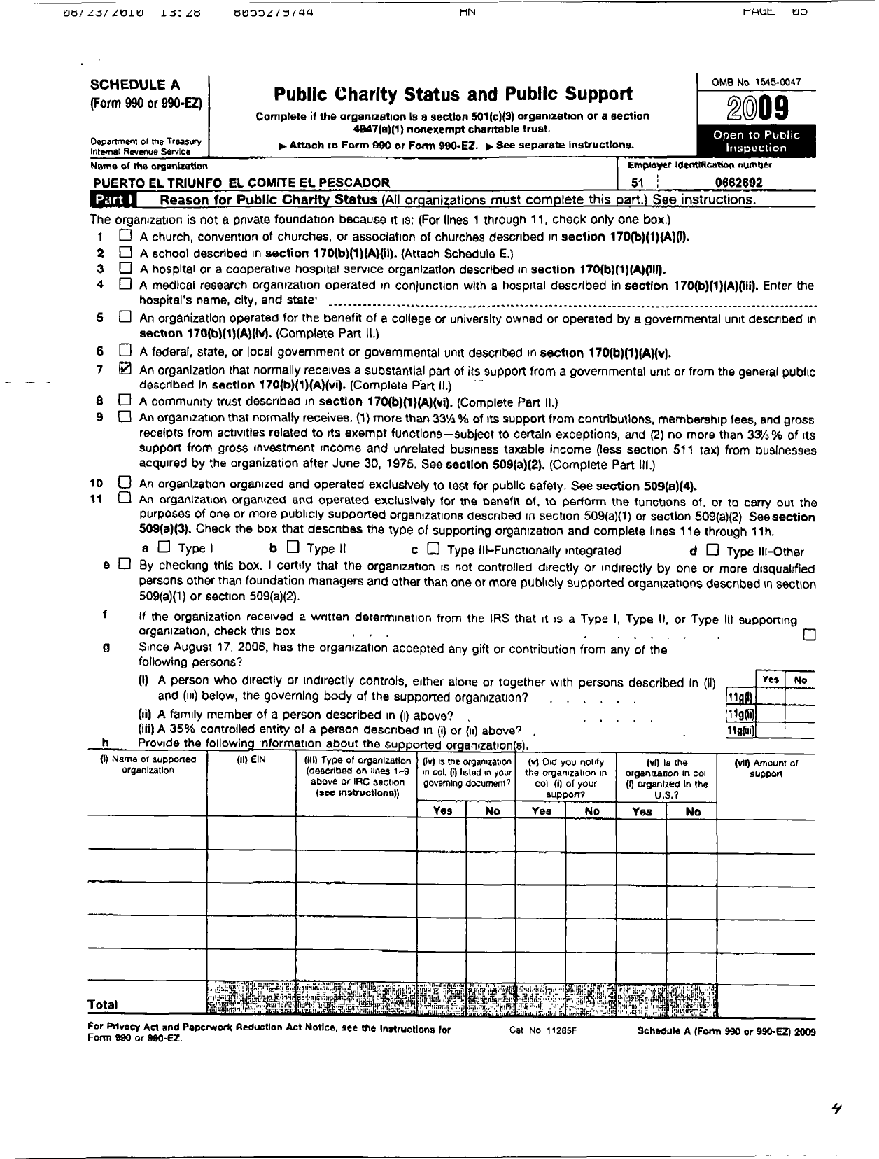 Image of first page of 2009 Form 990ER for Puerto El Triunfo