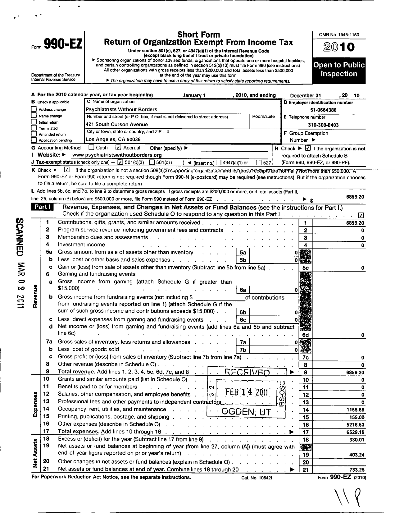 Image of first page of 2010 Form 990EZ for Psychiatrists Global Training Network