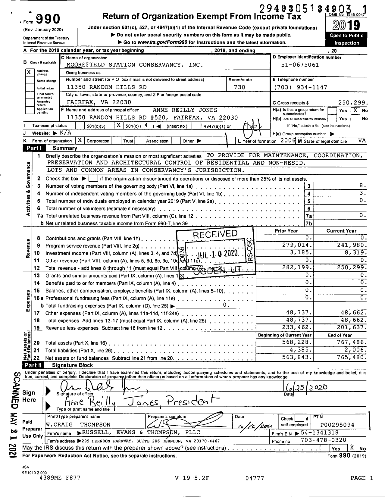 Image of first page of 2019 Form 990O for Moorefield Station Conservancy