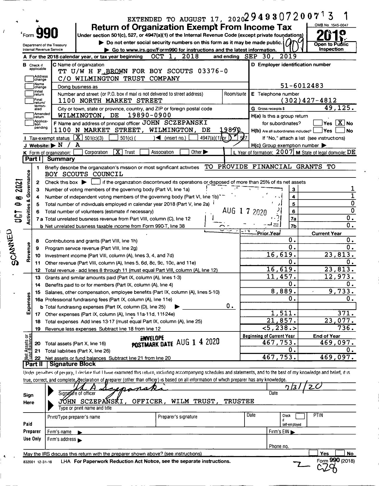 Image of first page of 2018 Form 990 for Boy Scouts of America - 81 Del-Mar-Va Council TR Fund