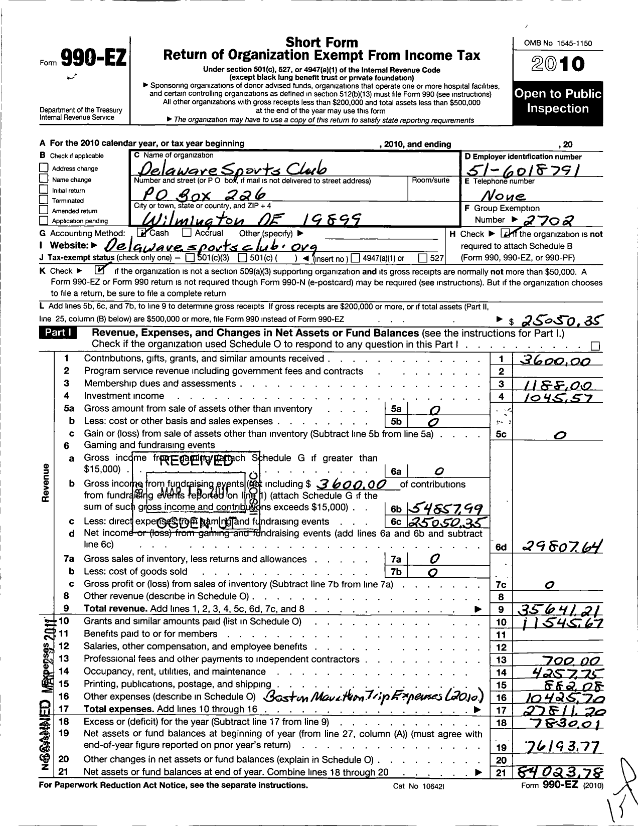 Image of first page of 2010 Form 990EO for Road Runners Club of America