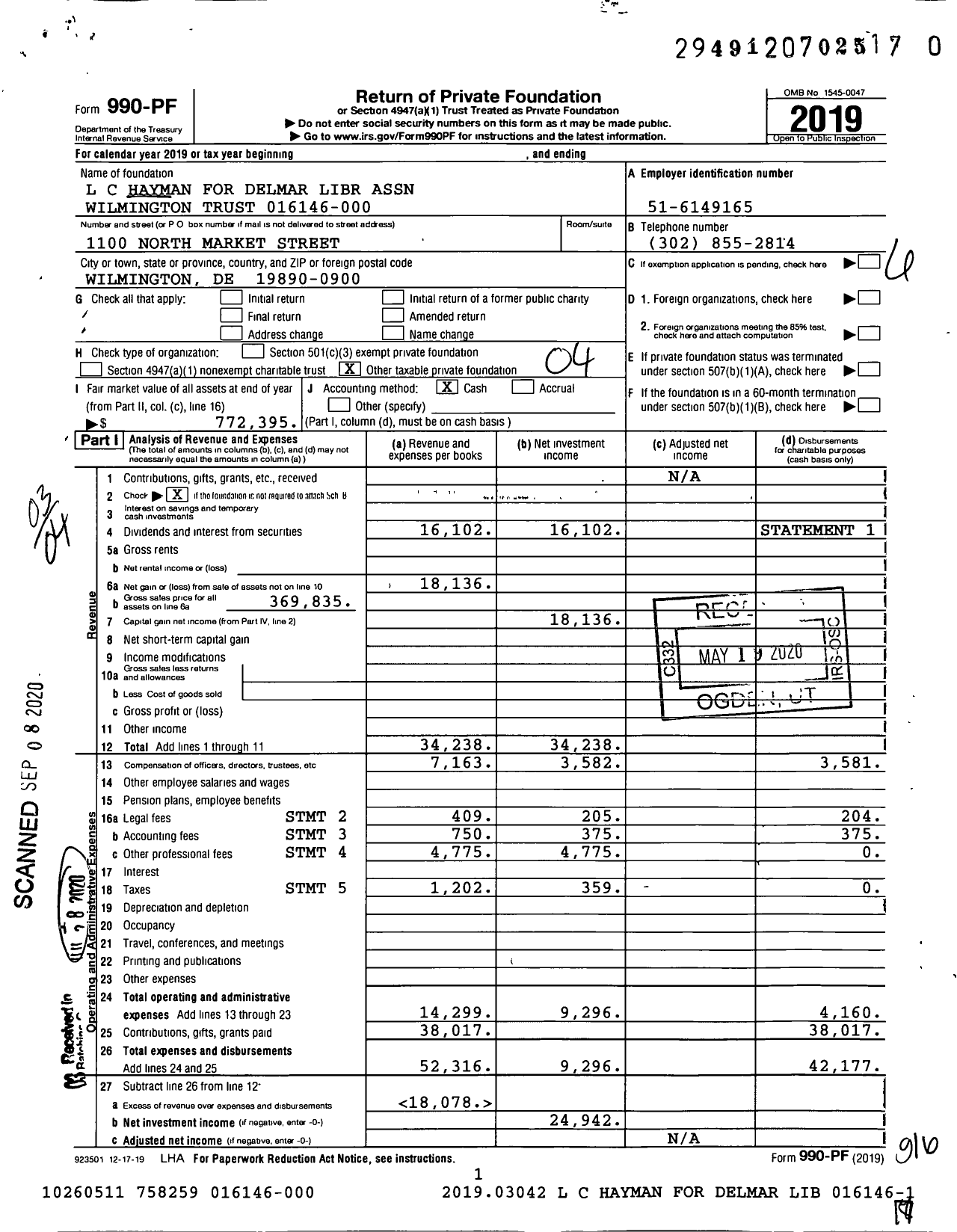 Image of first page of 2019 Form 990PR for L C Hayman for Delmar Library Association 016146-000