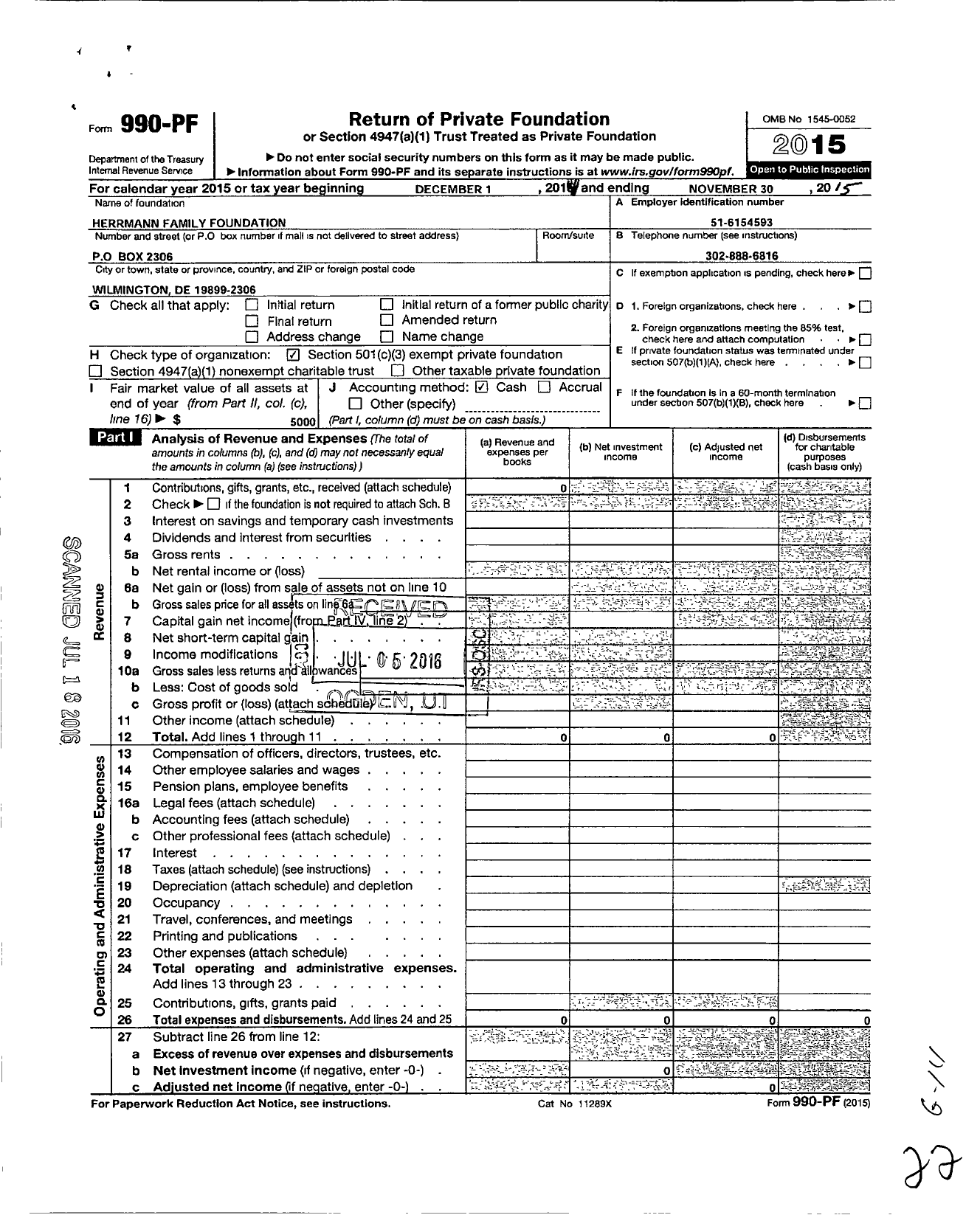 Image of first page of 2014 Form 990PF for Herrmann Family Foundation