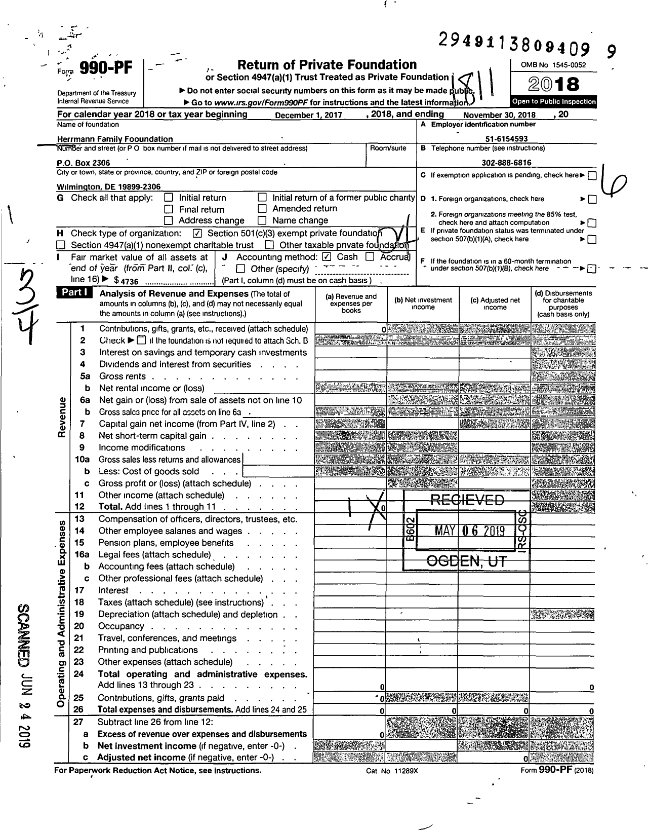 Image of first page of 2017 Form 990PF for Herrmann Family Foundation