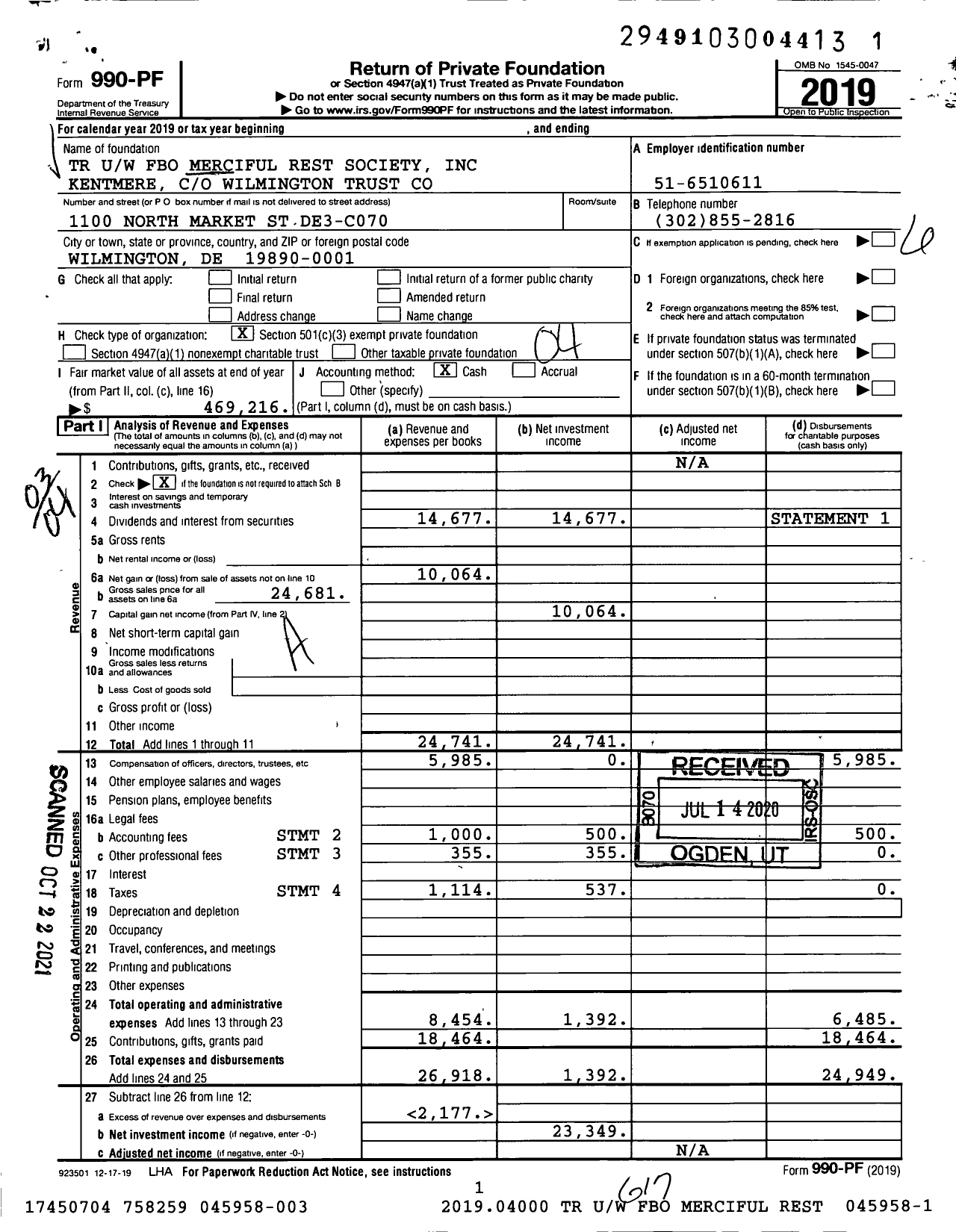 Image of first page of 2019 Form 990PF for TR Uw Fbo Merciful Rest Society