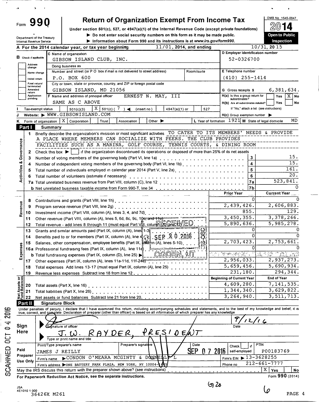 Image of first page of 2014 Form 990O for Gibson Island Club