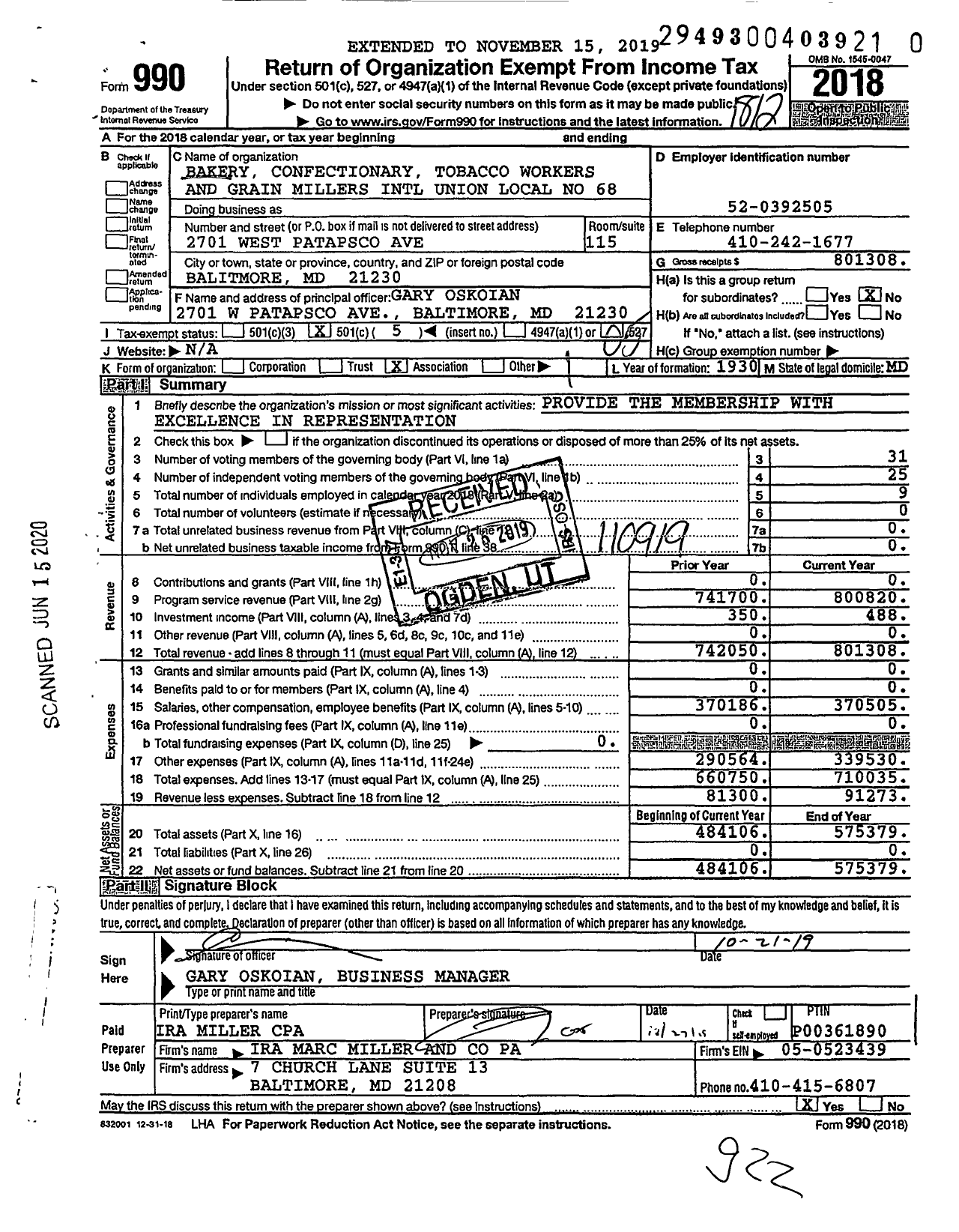 Image of first page of 2018 Form 990O for BCTGM International Union - Local 68