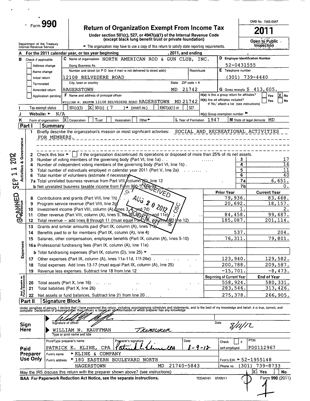 Image of first page of 2011 Form 990O for North American Rod and Gun Club