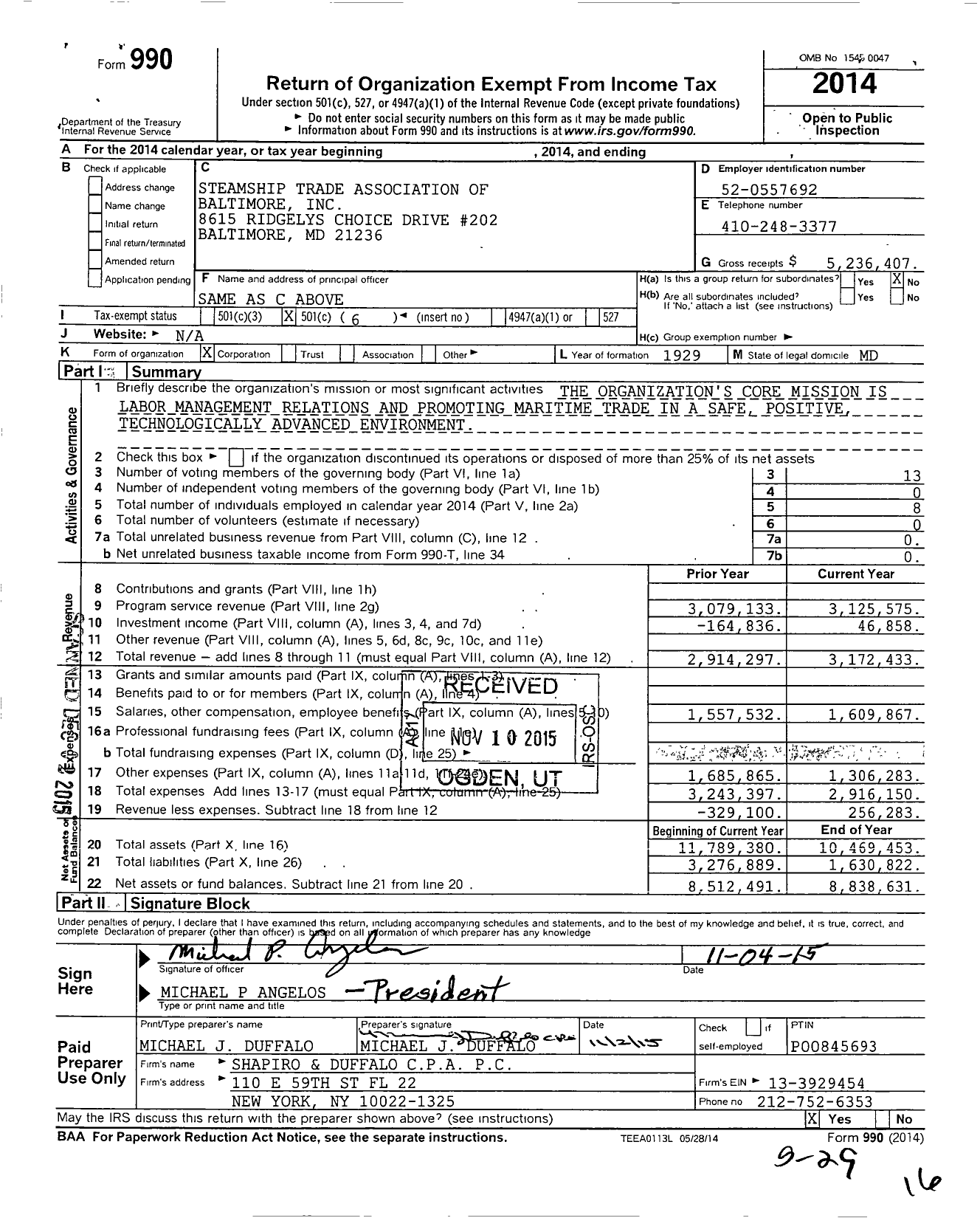 Image of first page of 2014 Form 990O for Steamship Trade Association of Baltimore