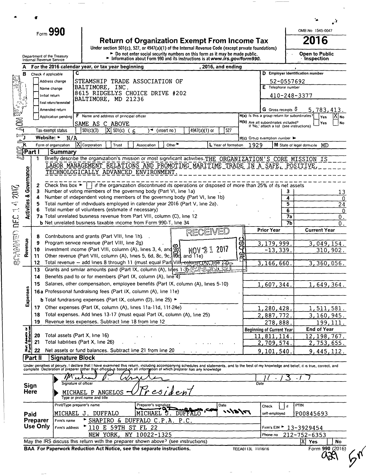 Image of first page of 2016 Form 990O for Steamship Trade Association of Baltimore