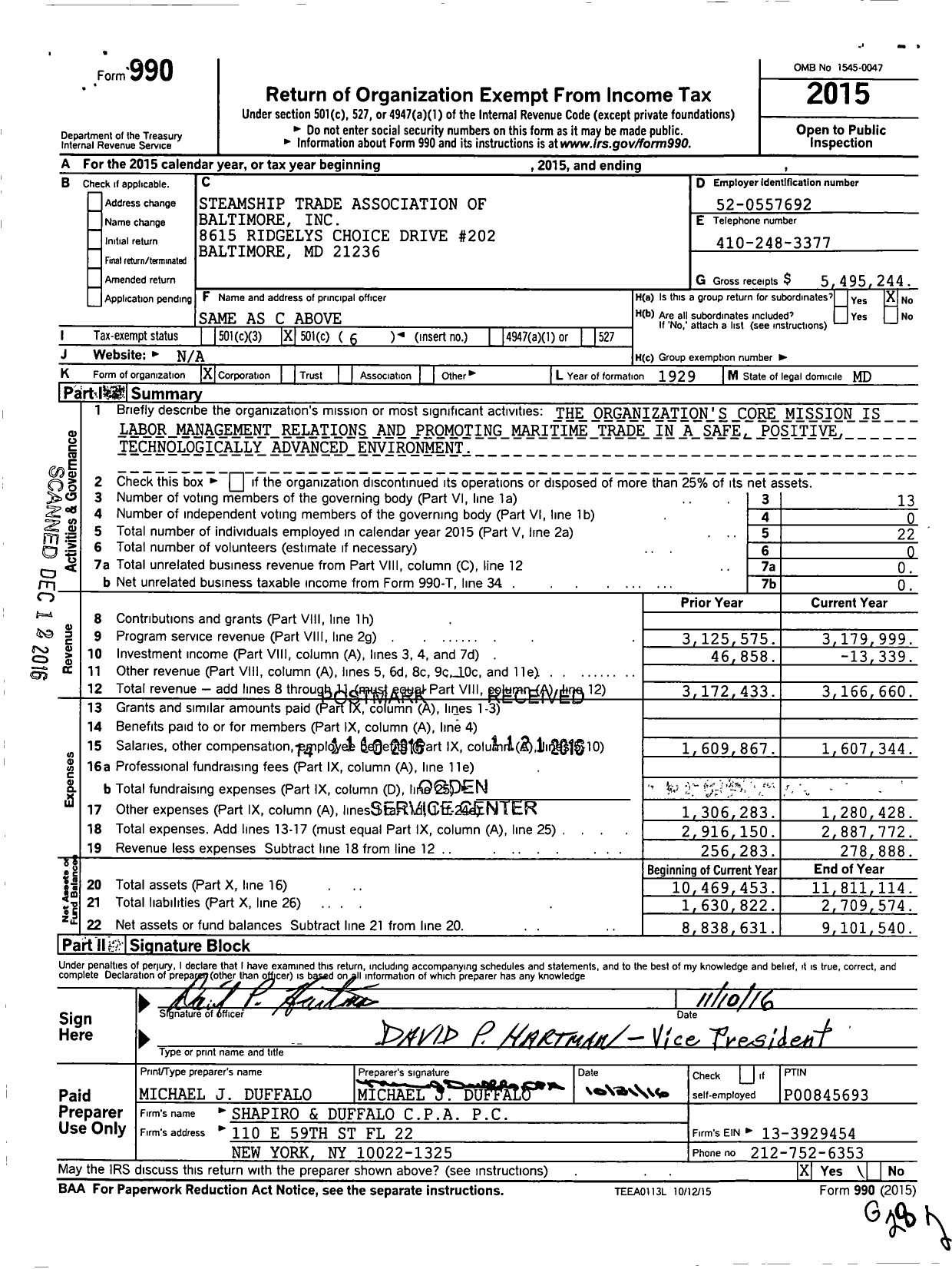 Image of first page of 2015 Form 990O for Steamship Trade Association of Baltimore