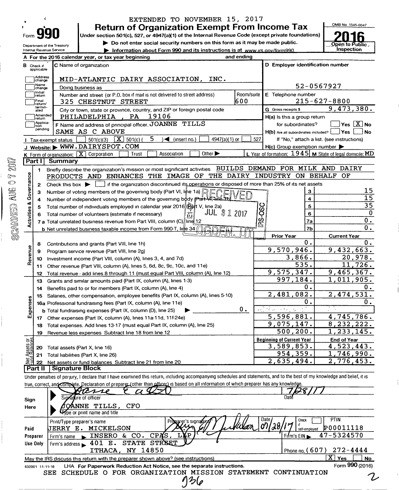 Image of first page of 2016 Form 990O for American Dairy Association North East