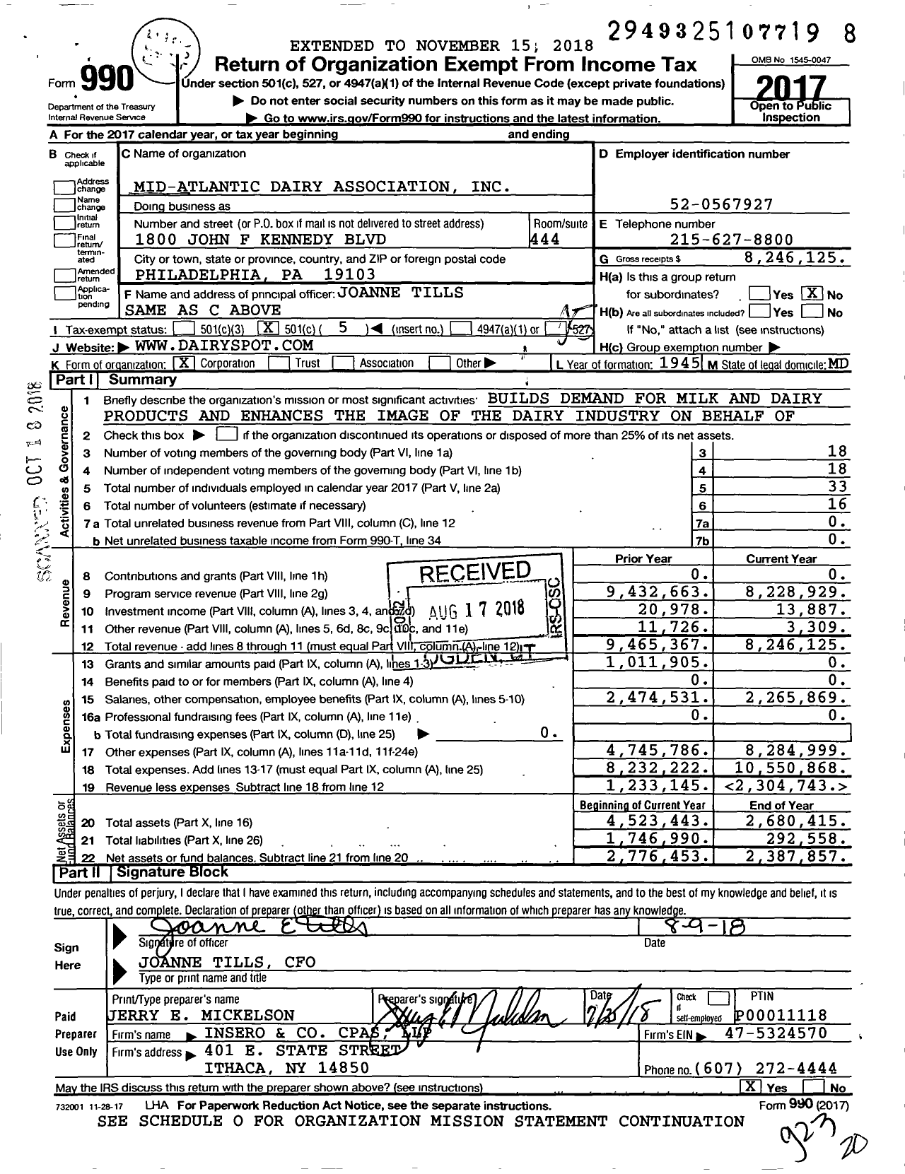 Image of first page of 2017 Form 990O for American Dairy Association North East