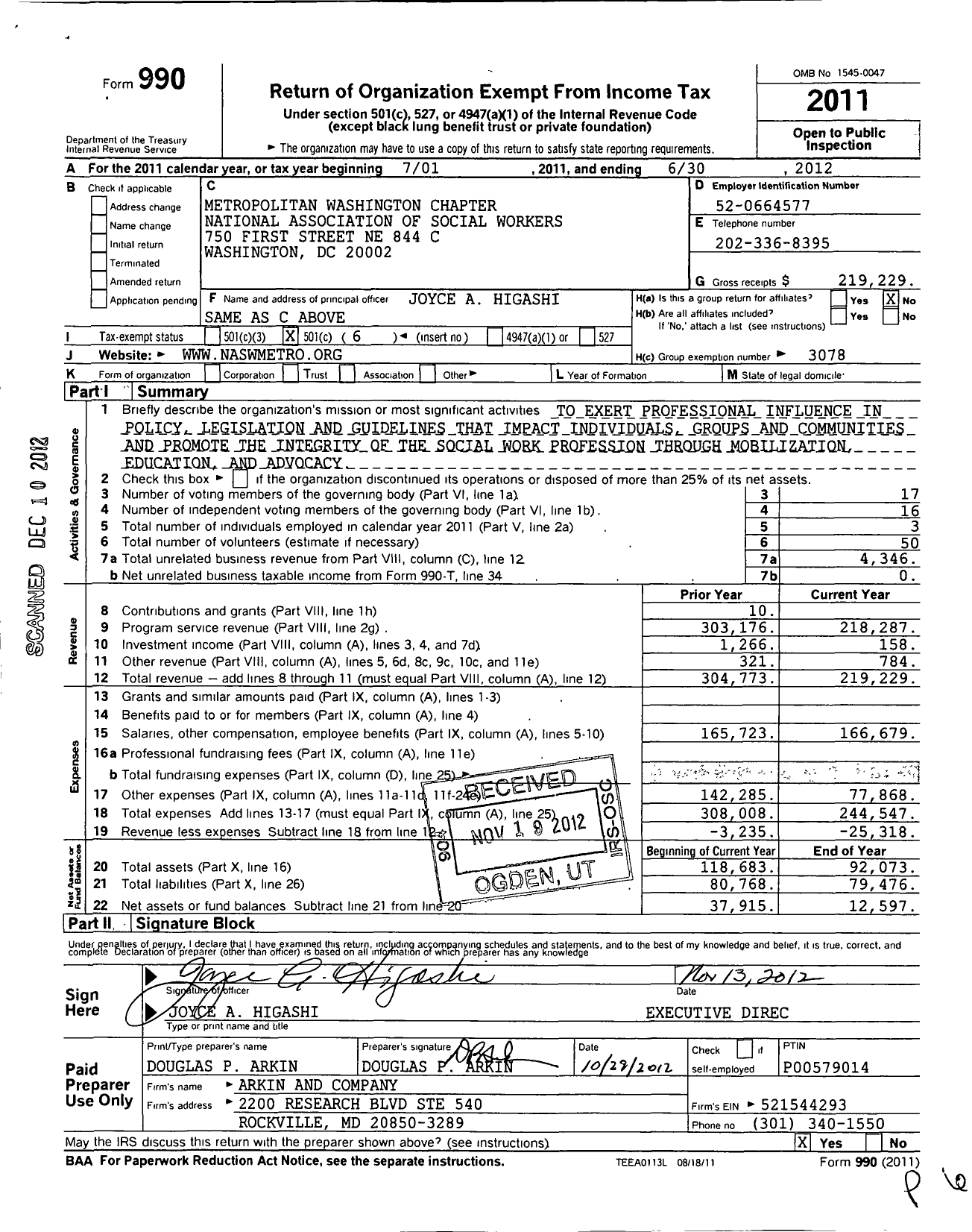 Image of first page of 2011 Form 990O for National Association of Social Workers - DC Metro Chapter