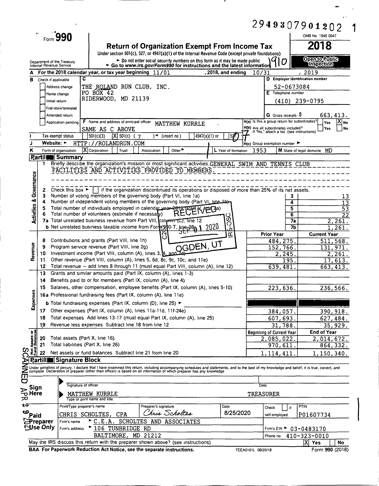 Image of first page of 2018 Form 990O for The Roland Run Club