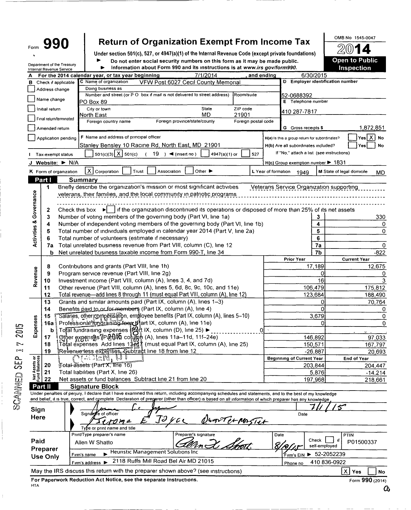 Image of first page of 2014 Form 990O for United States Incorporated