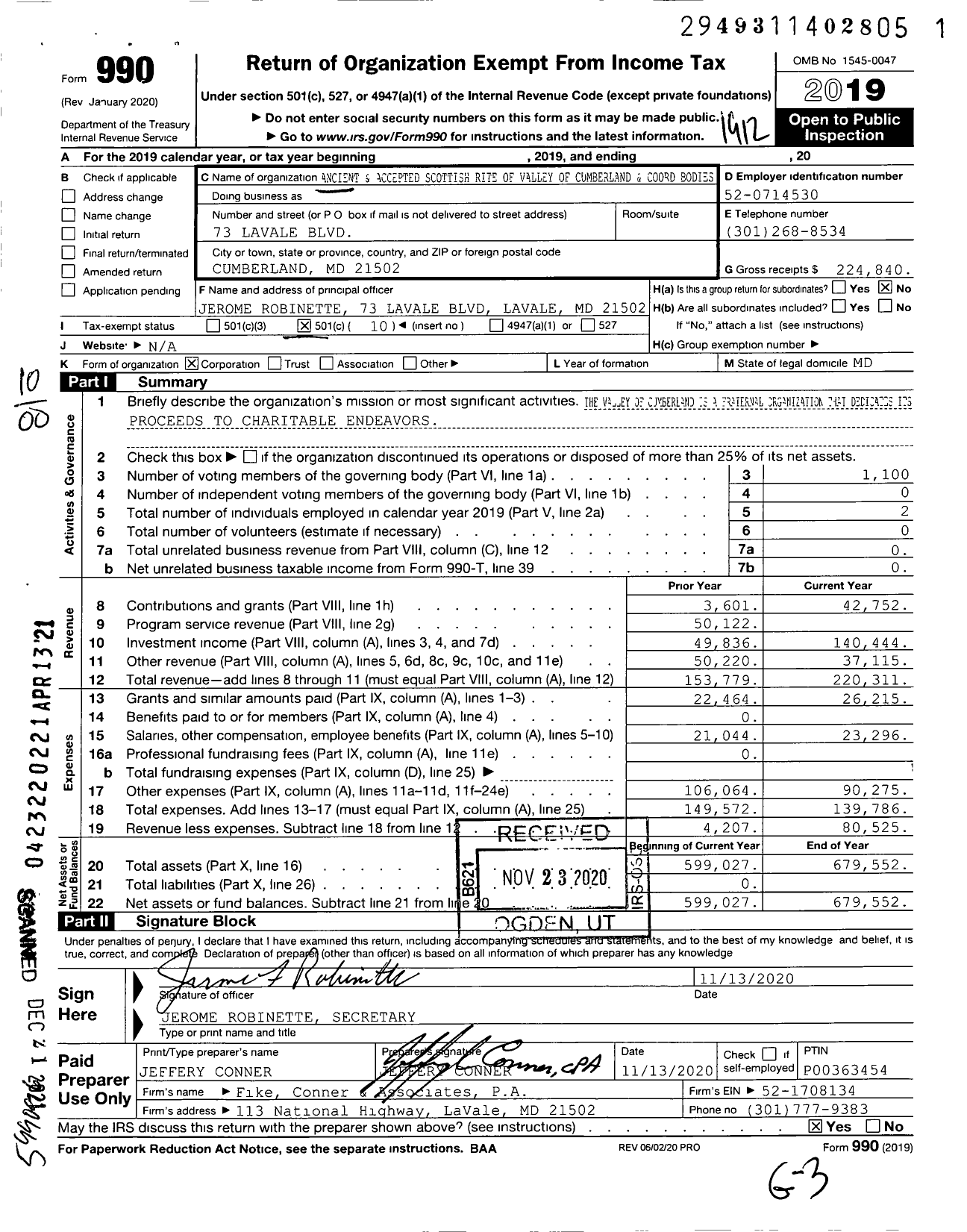 Image of first page of 2019 Form 990O for Scottish Rite of Freemasonry Southern Jurisdiction - Valley of Cumberland & Coord Bodies