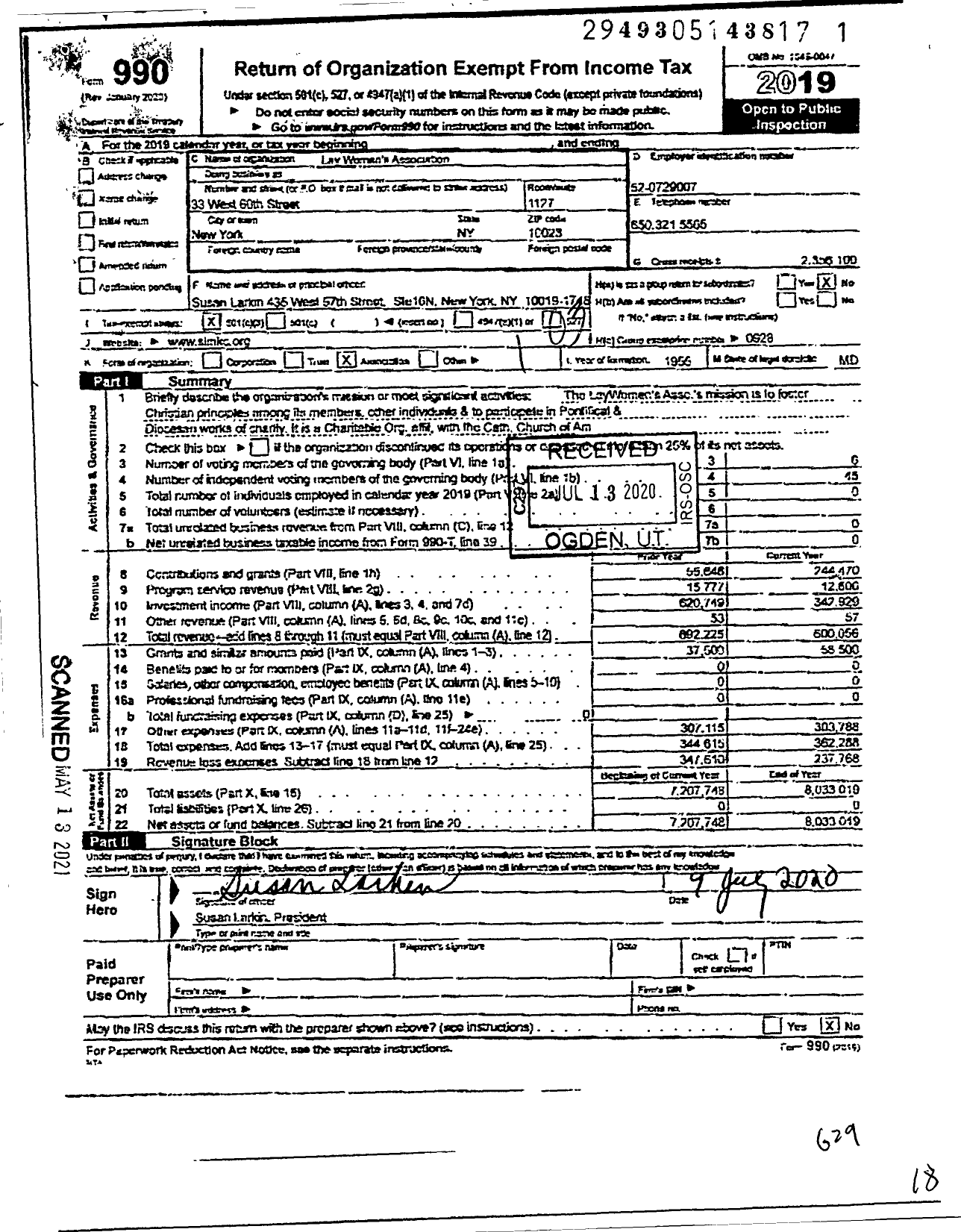 Image of first page of 2019 Form 990 for Lay Women's Association