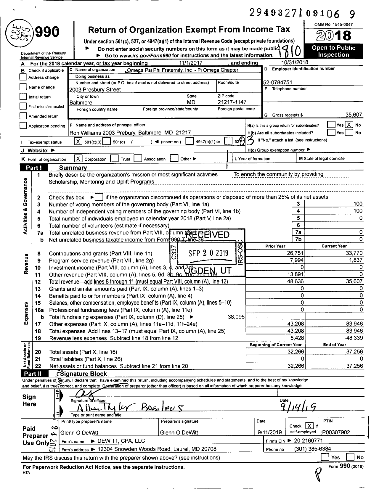 Image of first page of 2017 Form 990 for Omega Psi Phi Fraternity - 516 Pi Omega District 2