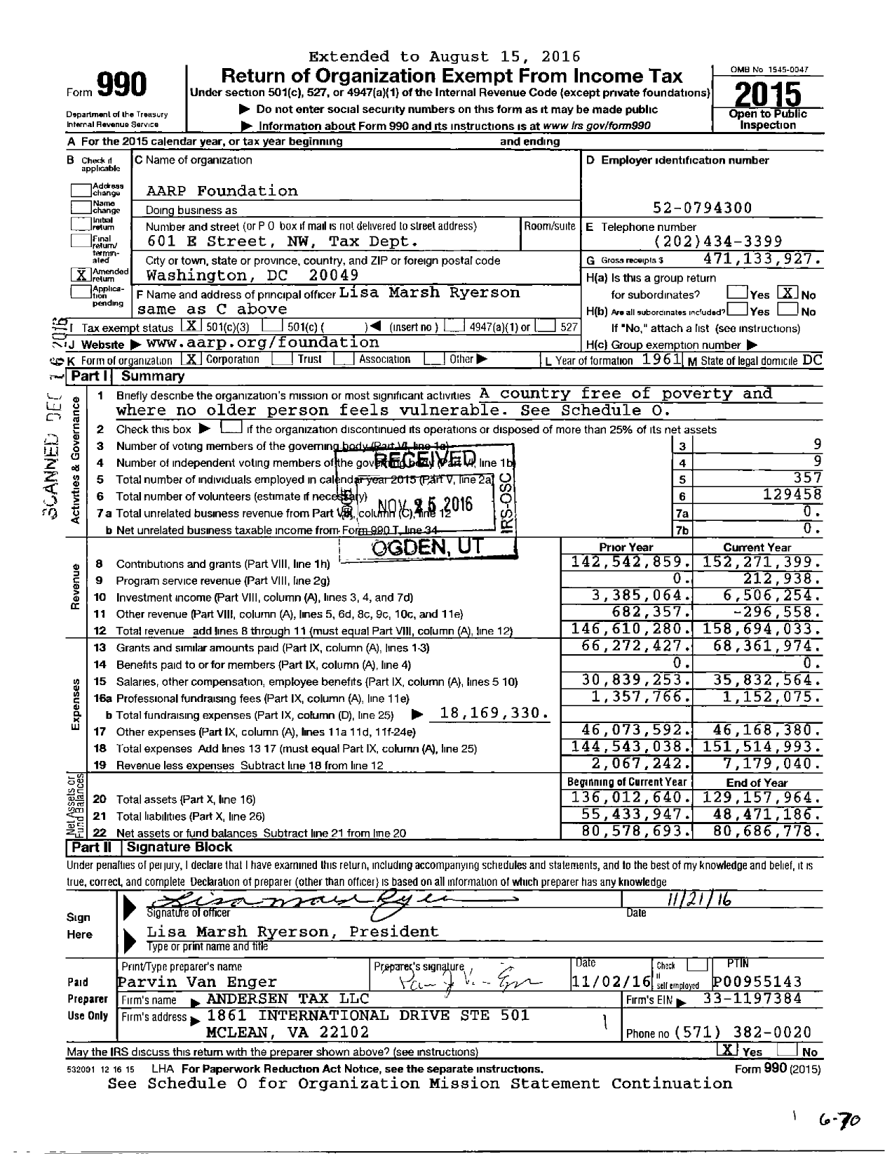 Image of first page of 2015 Form 990 for AARP Foundation