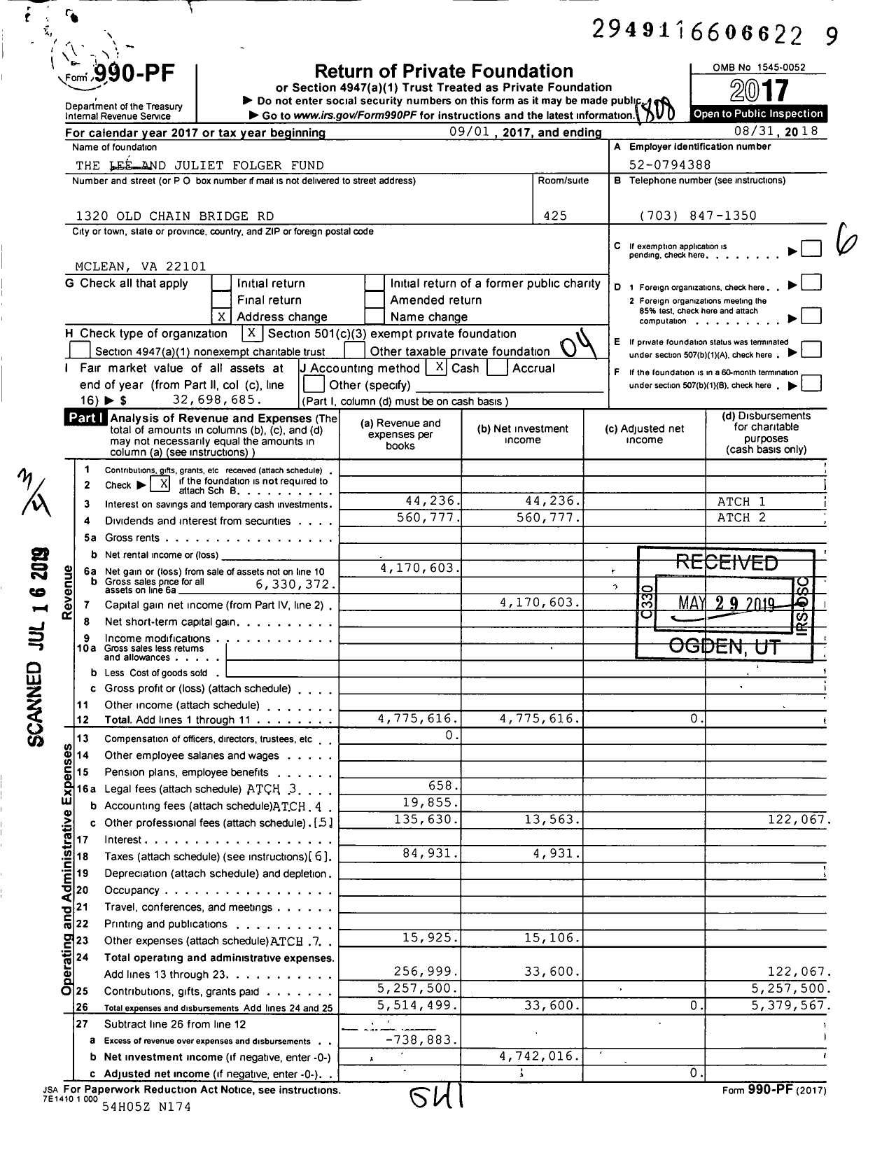 Image of first page of 2017 Form 990PF for Folger Fund