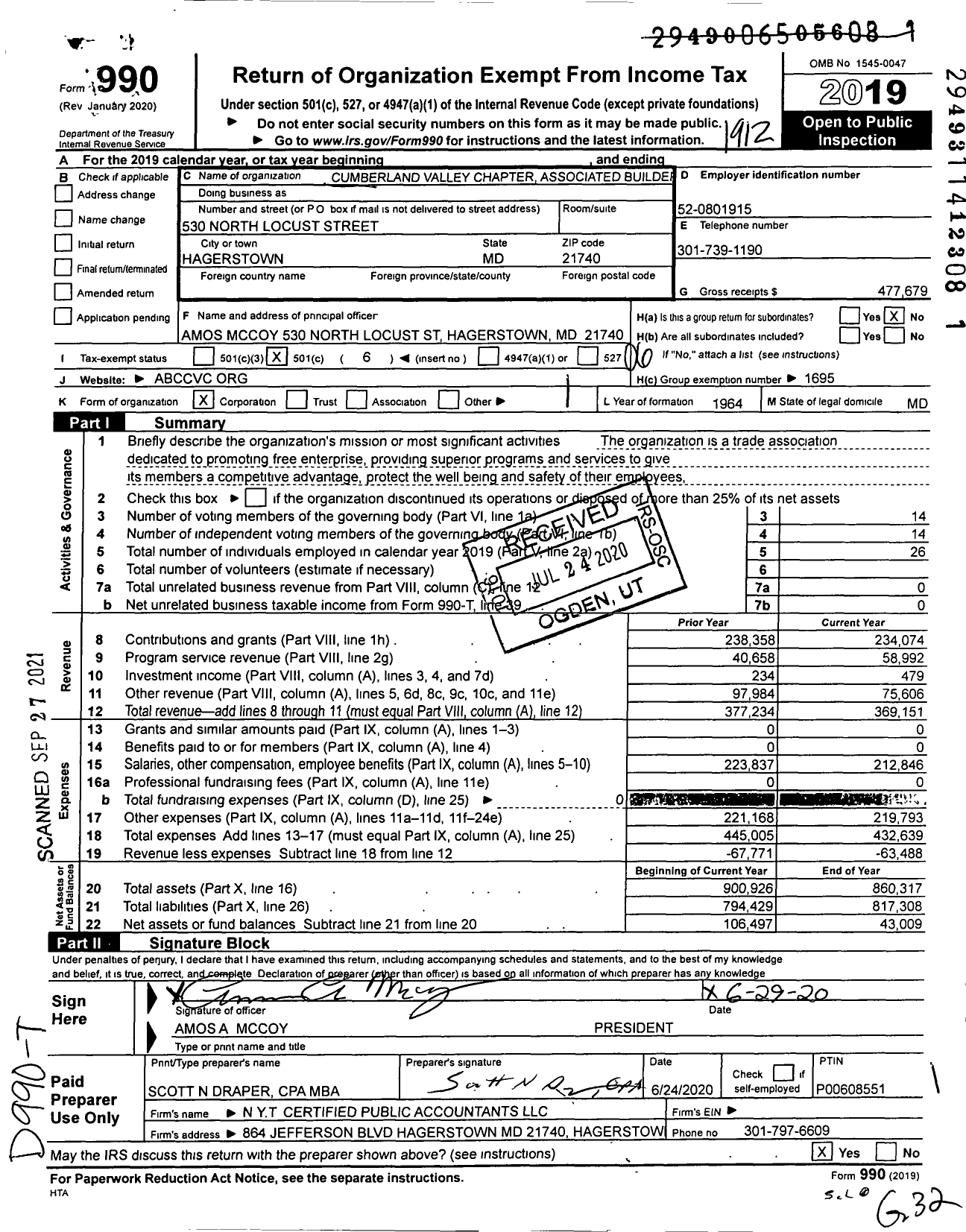 Image of first page of 2019 Form 990O for Associated Builders and Contractors - Cumberland Valley Chapter